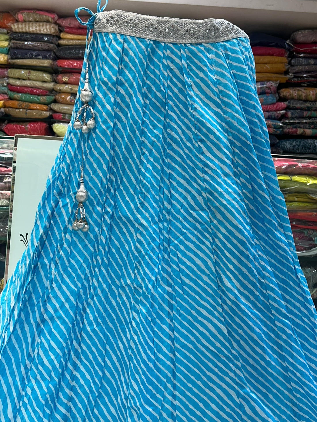 ferozi blue color cotton lahriya style skirt