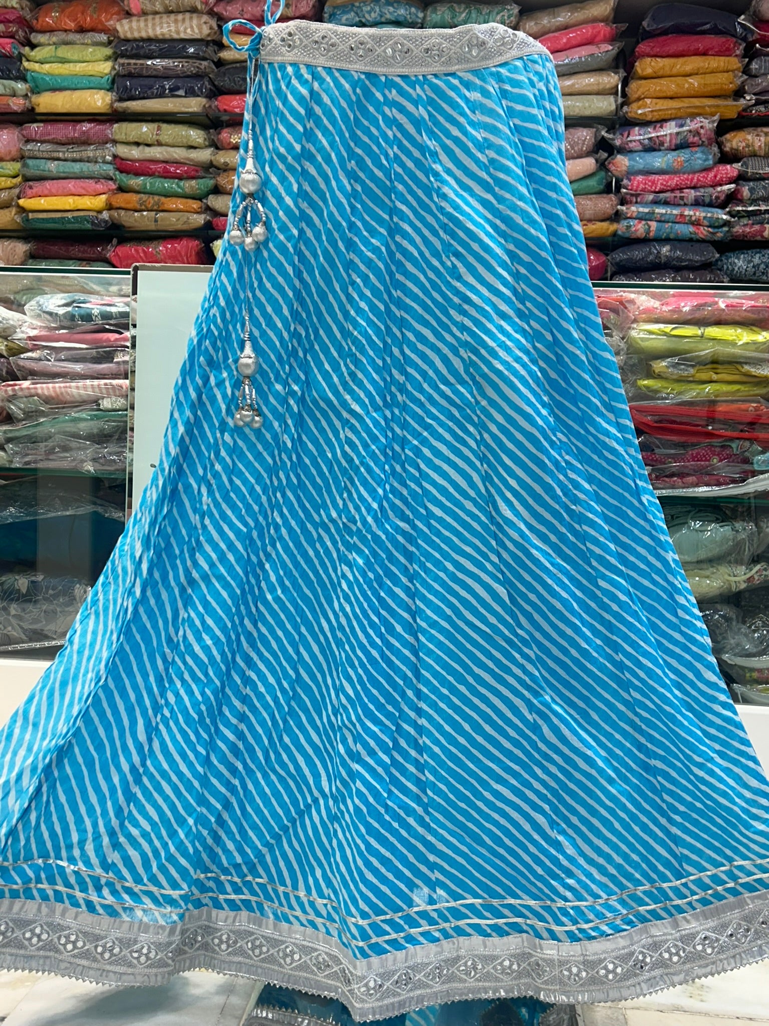 ferozi blue color cotton lahriya style skirt