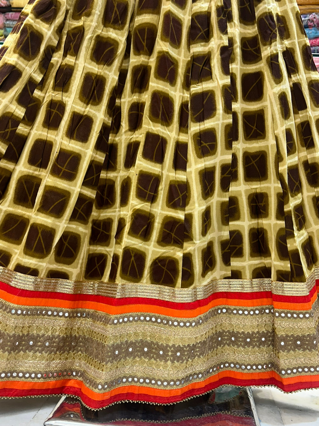 rayon printed long border look skirts