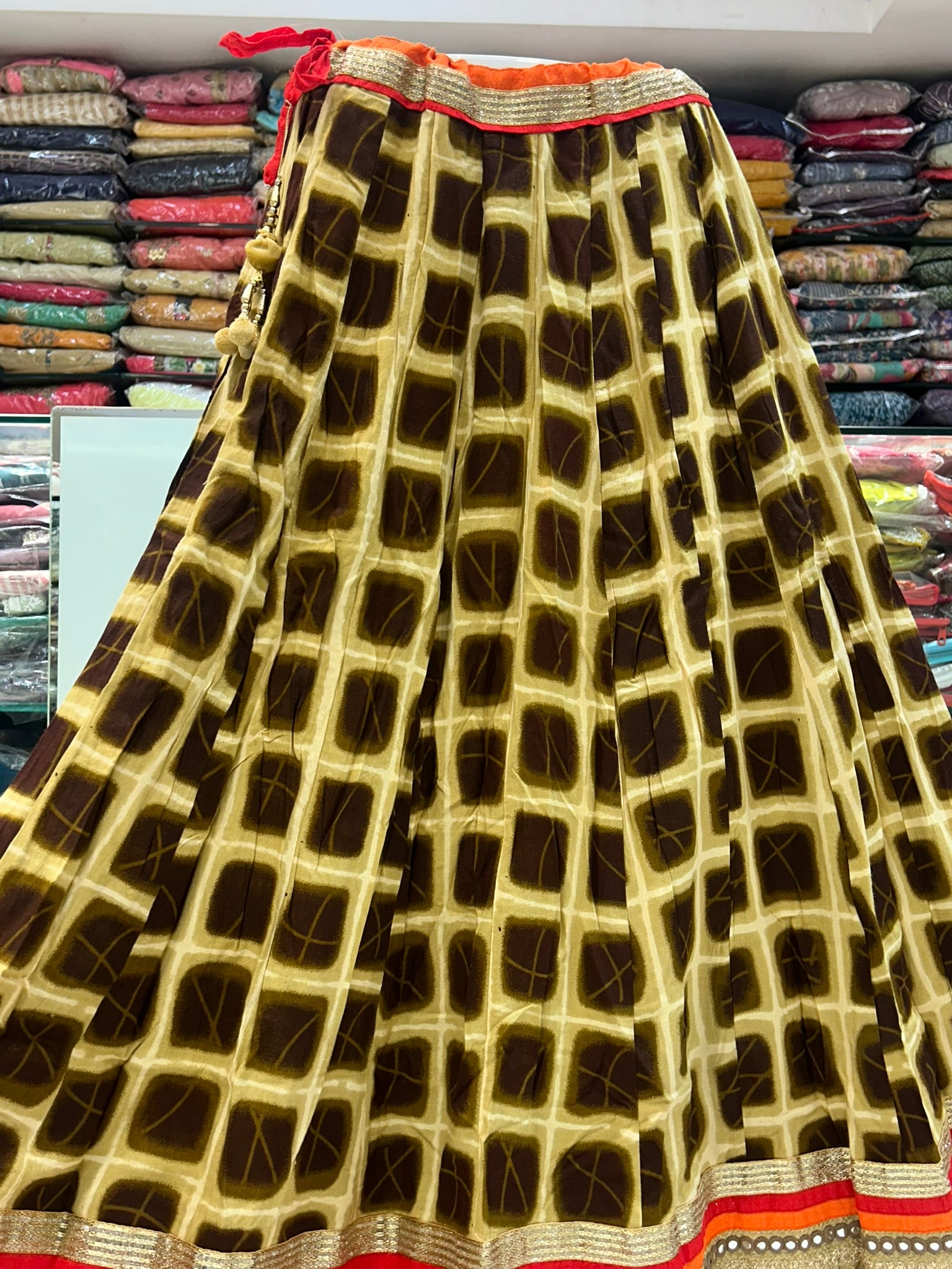 rayon printed long border look skirts