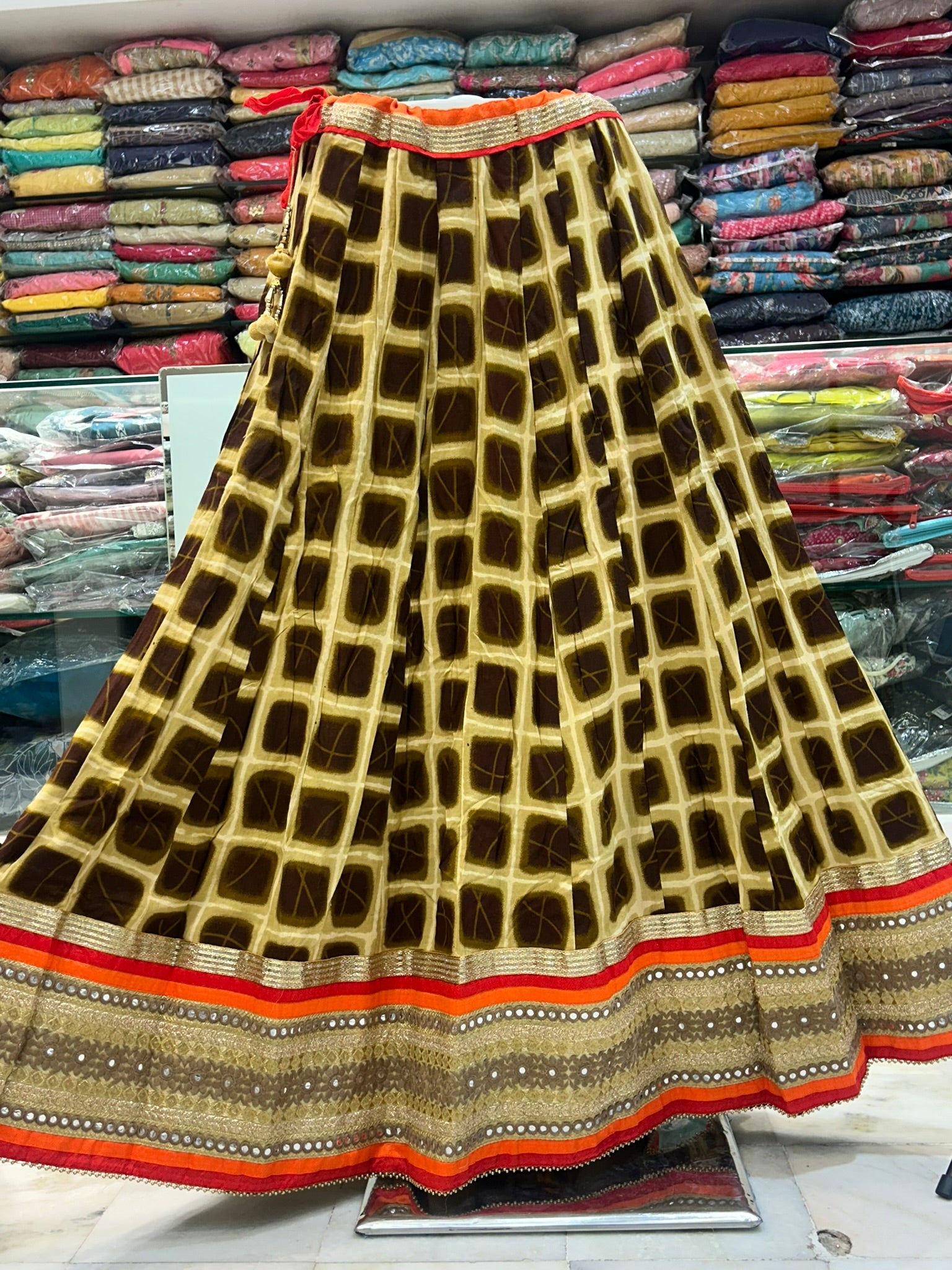 rayon printed long border look skirts