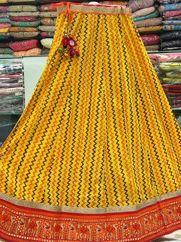 long lace border cotton block printed casual skirt