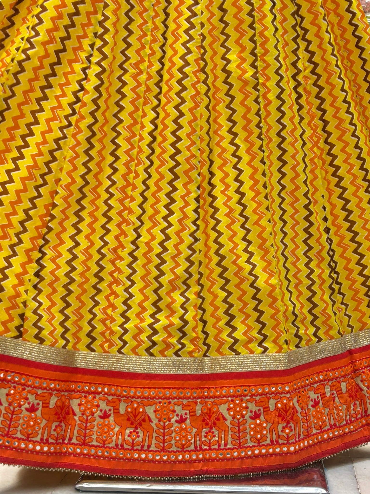 long lace border cotton block printed casual skirt