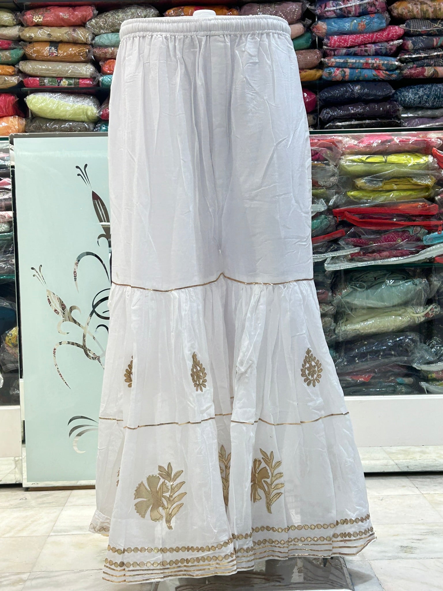daily wear pure cotton white patch work sharara