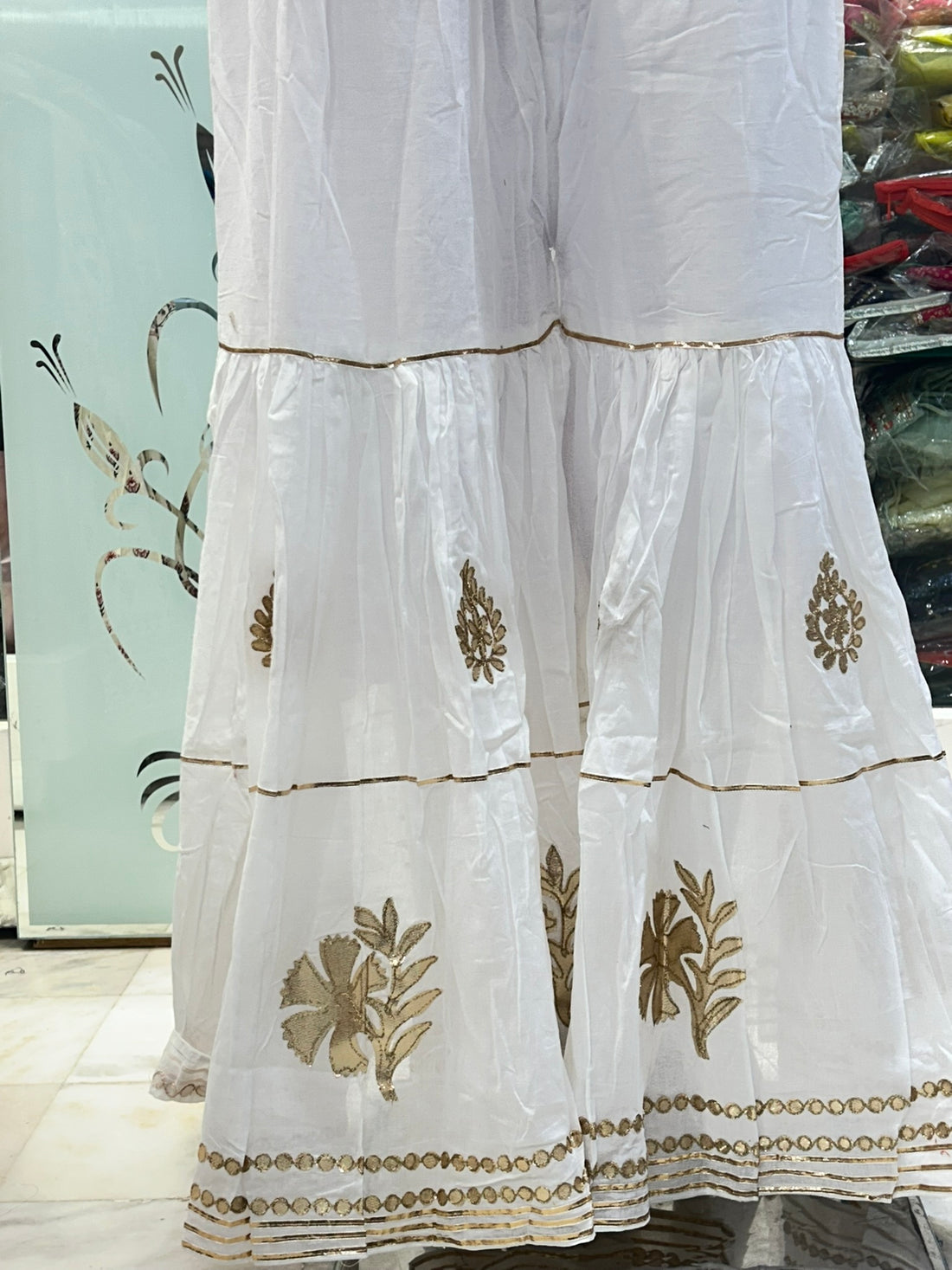 daily wear pure cotton white patch work sharara