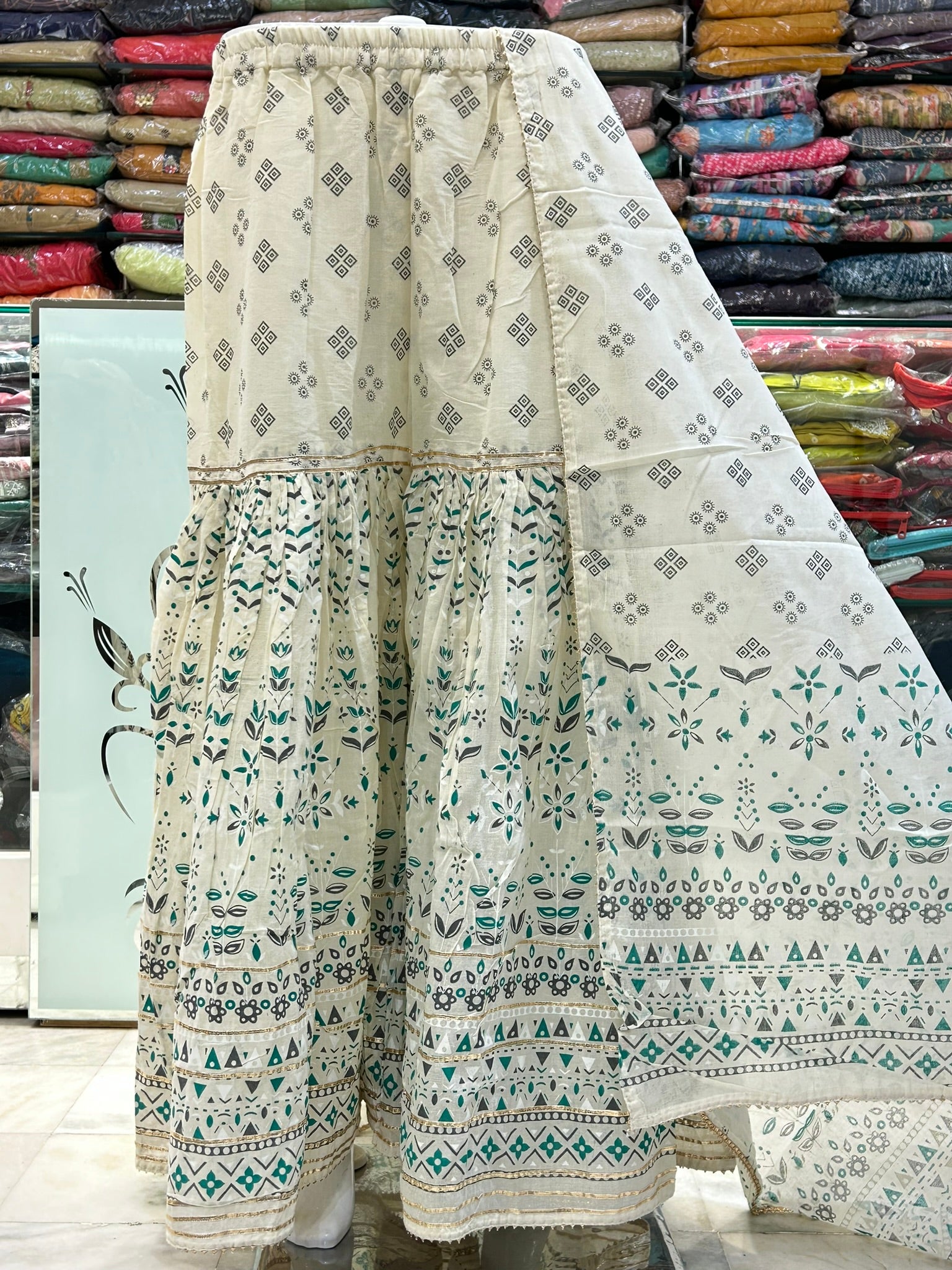 cotton hand block printed sharara with dupatta