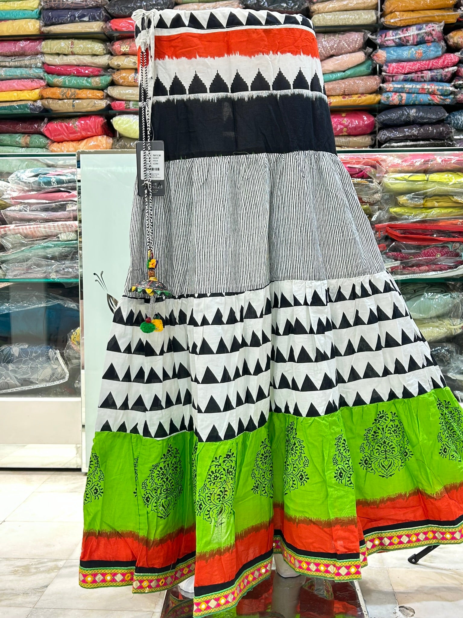 Rayon printed striped multicolor skirt