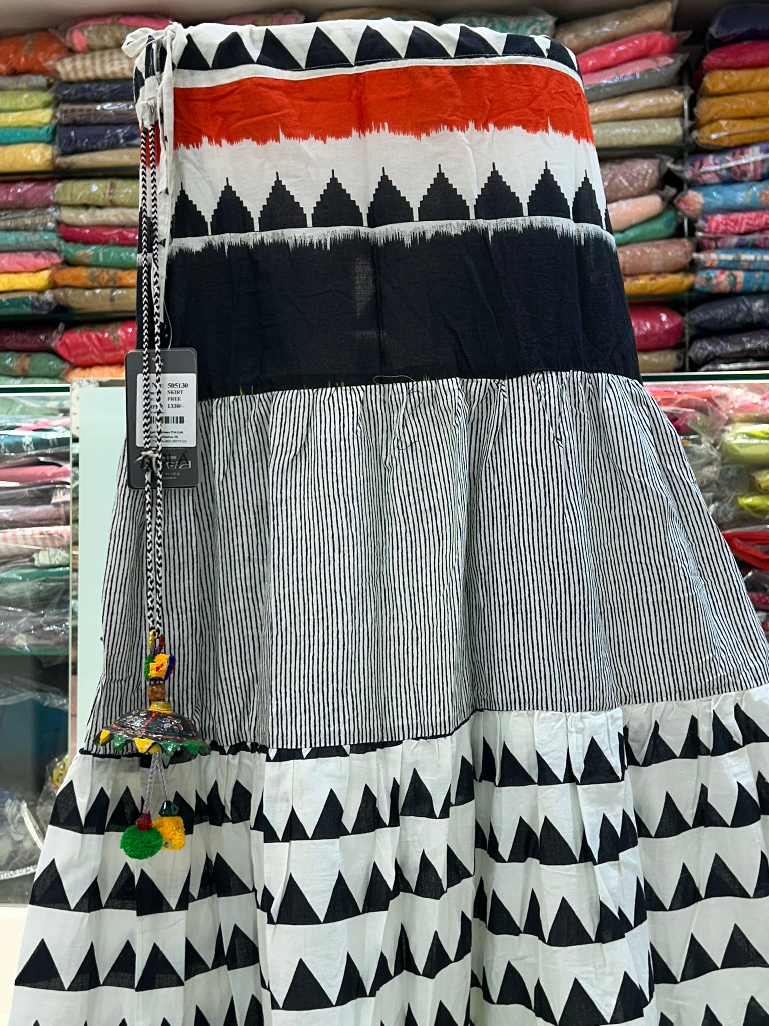 Rayon printed striped multicolor skirt