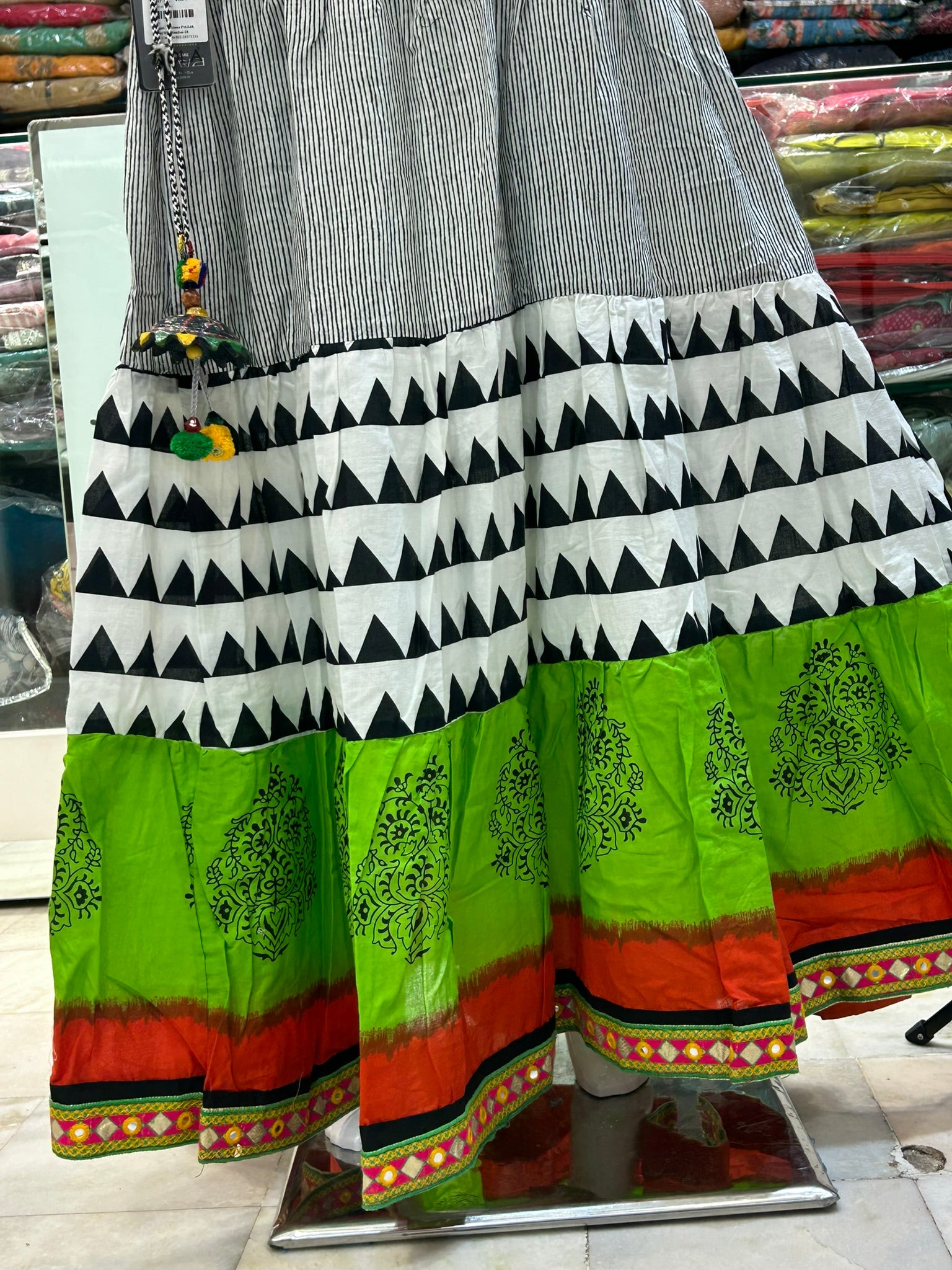 Rayon printed striped multicolor skirt