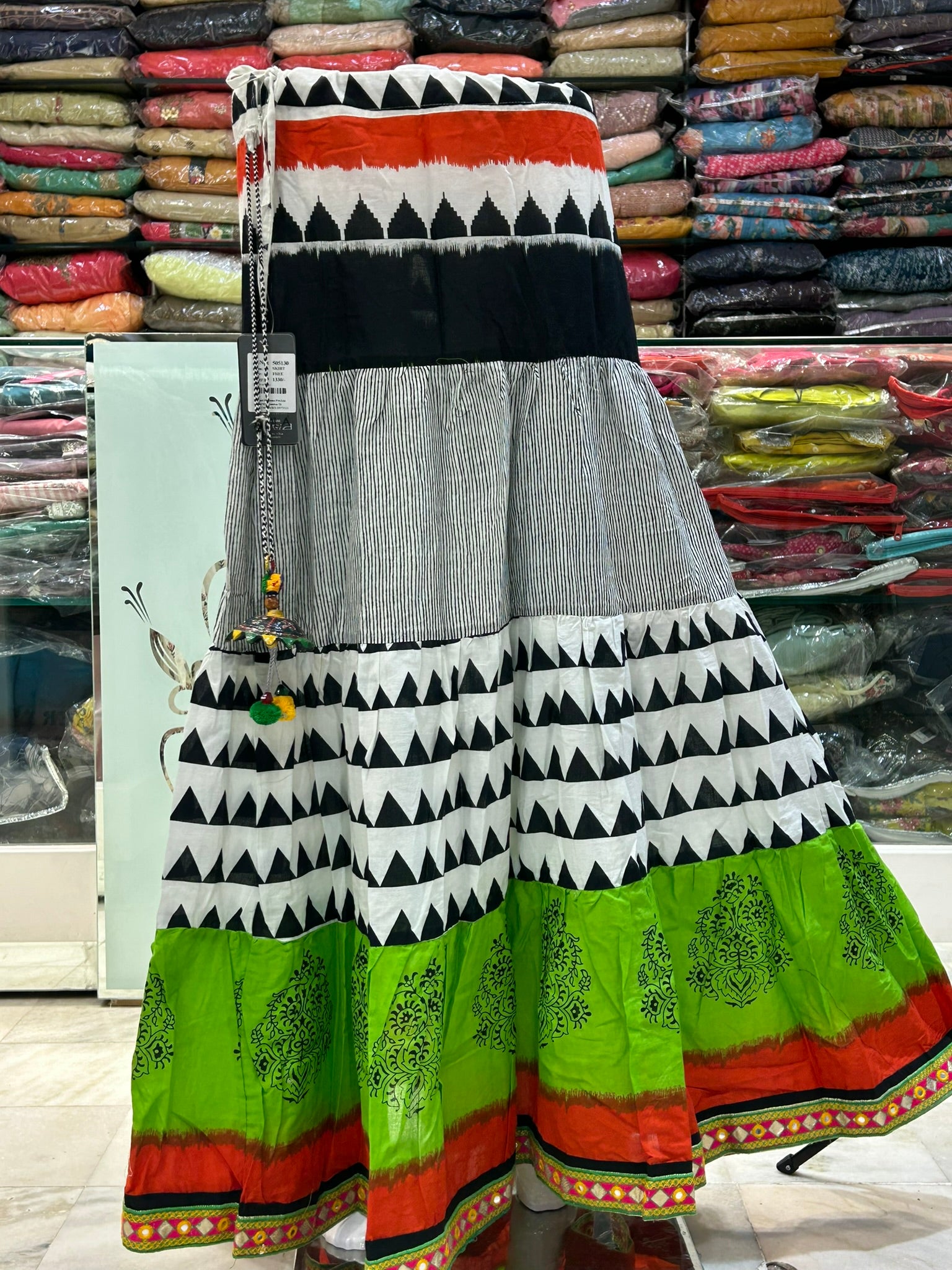 Rayon printed striped multicolor skirt