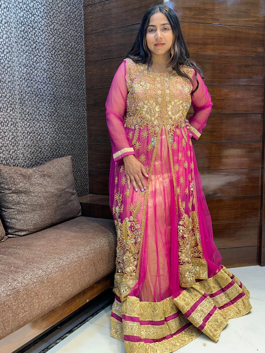 long indo western zardosi beads zari stone work with skirt