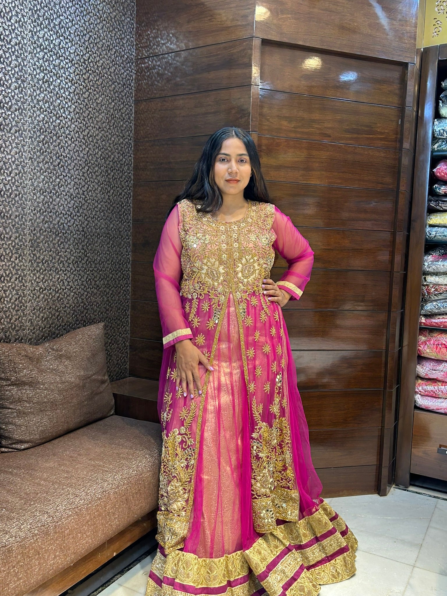 long indo western zardosi beads zari stone work with skirt