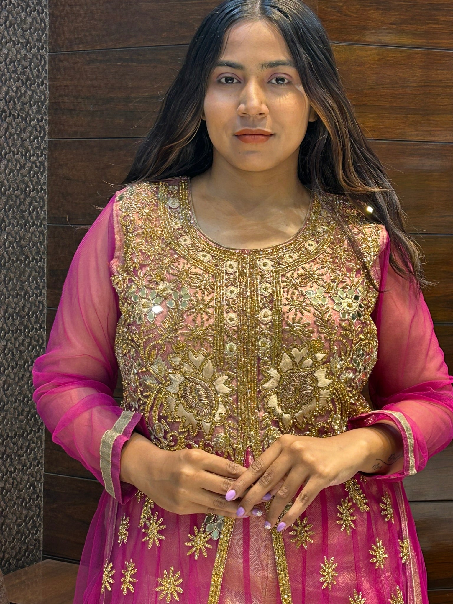 long indo western zardosi beads zari stone work with skirt