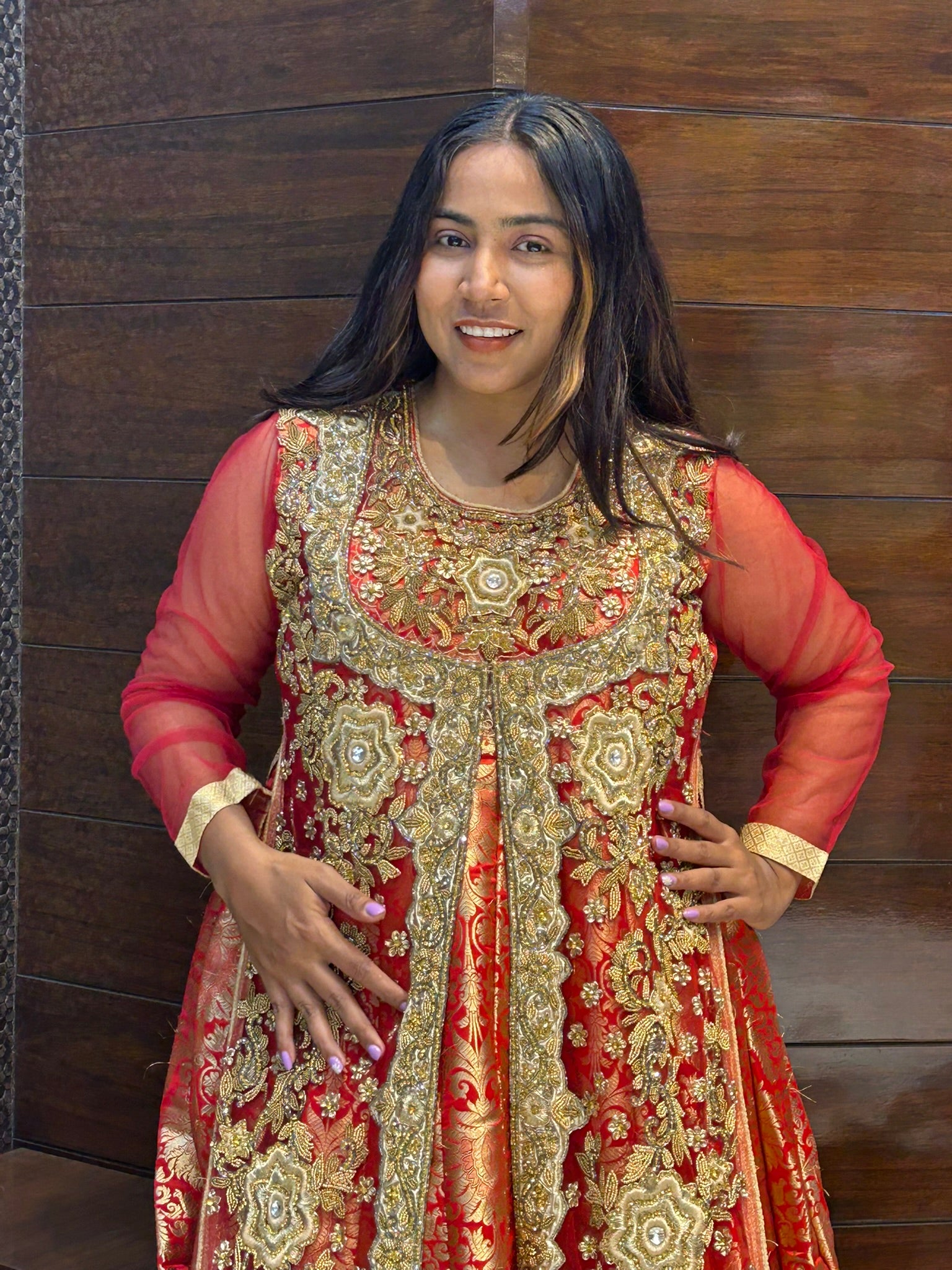 long indo western full sleeves heavy zardosi stone zari work wedding suit