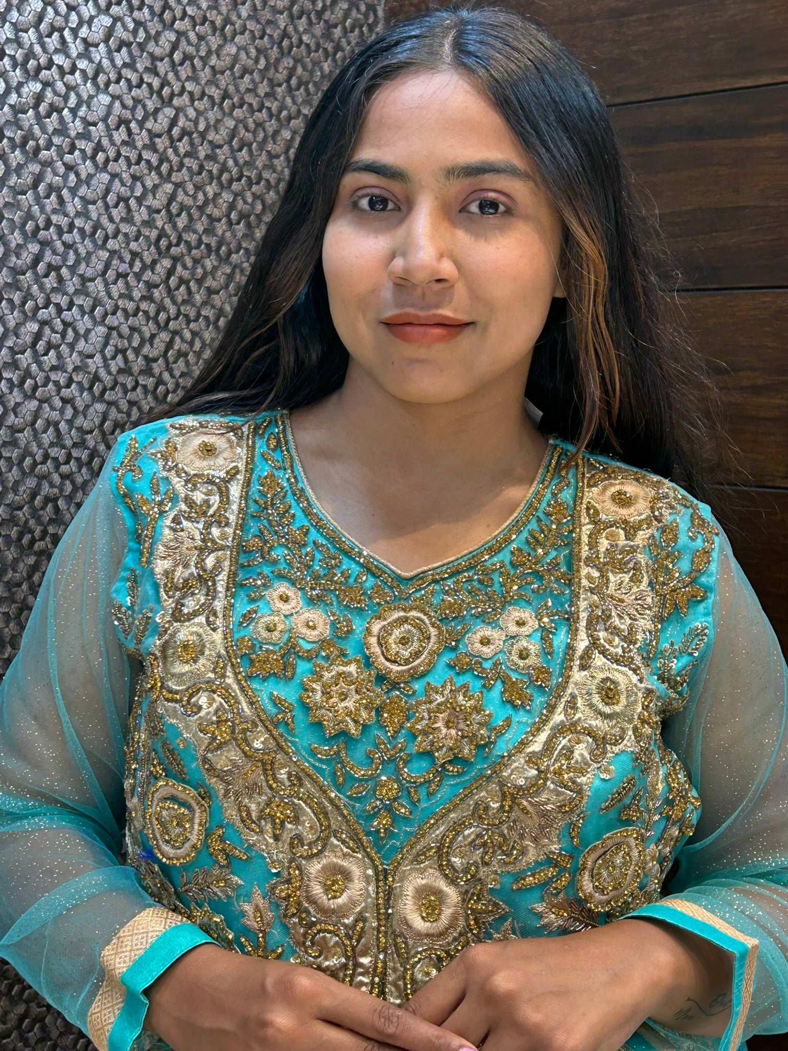 Long indo western zari zardosi stone work bridal lehenga