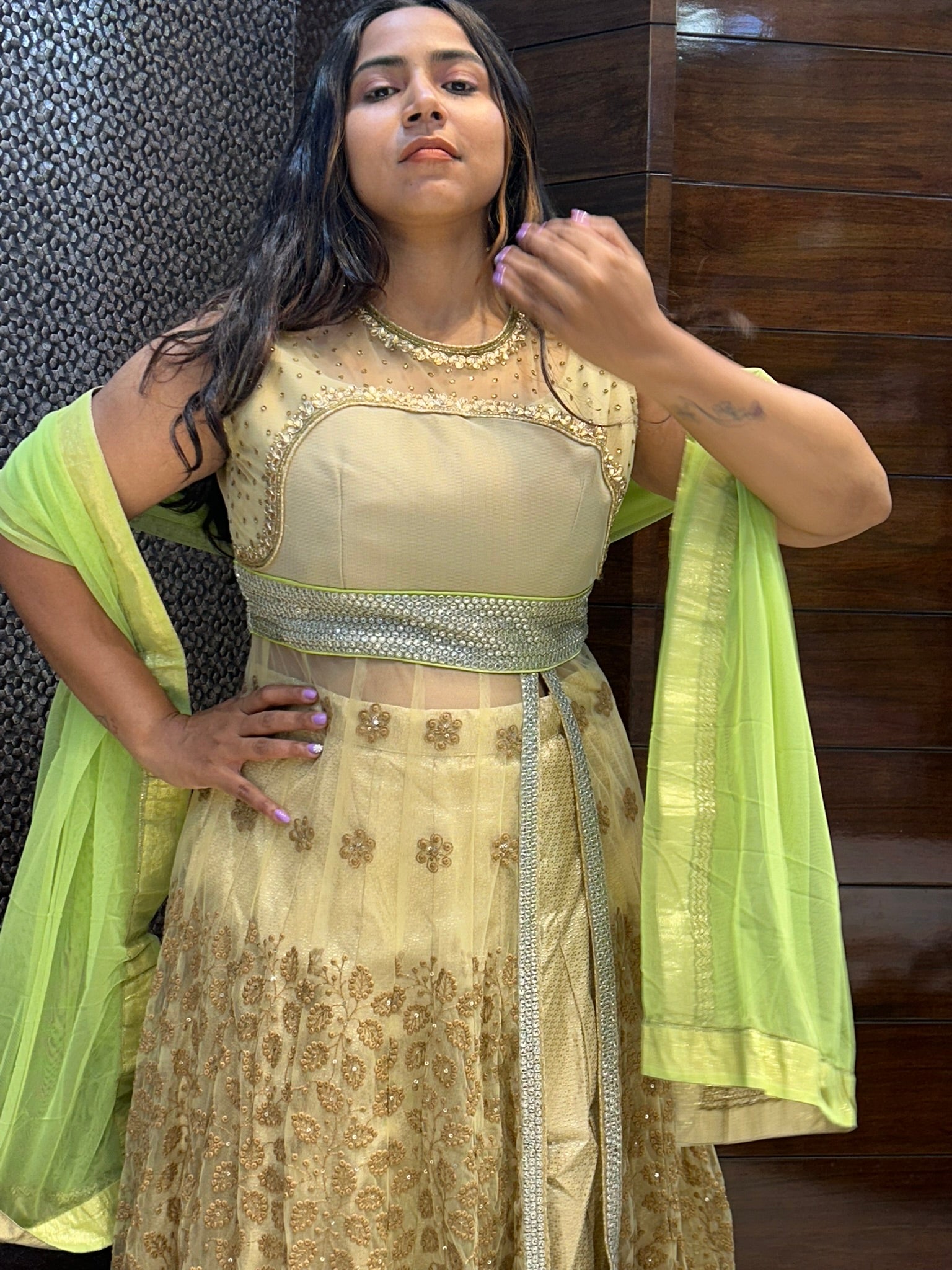 long indo western in embroidered design with stone zari work neckline