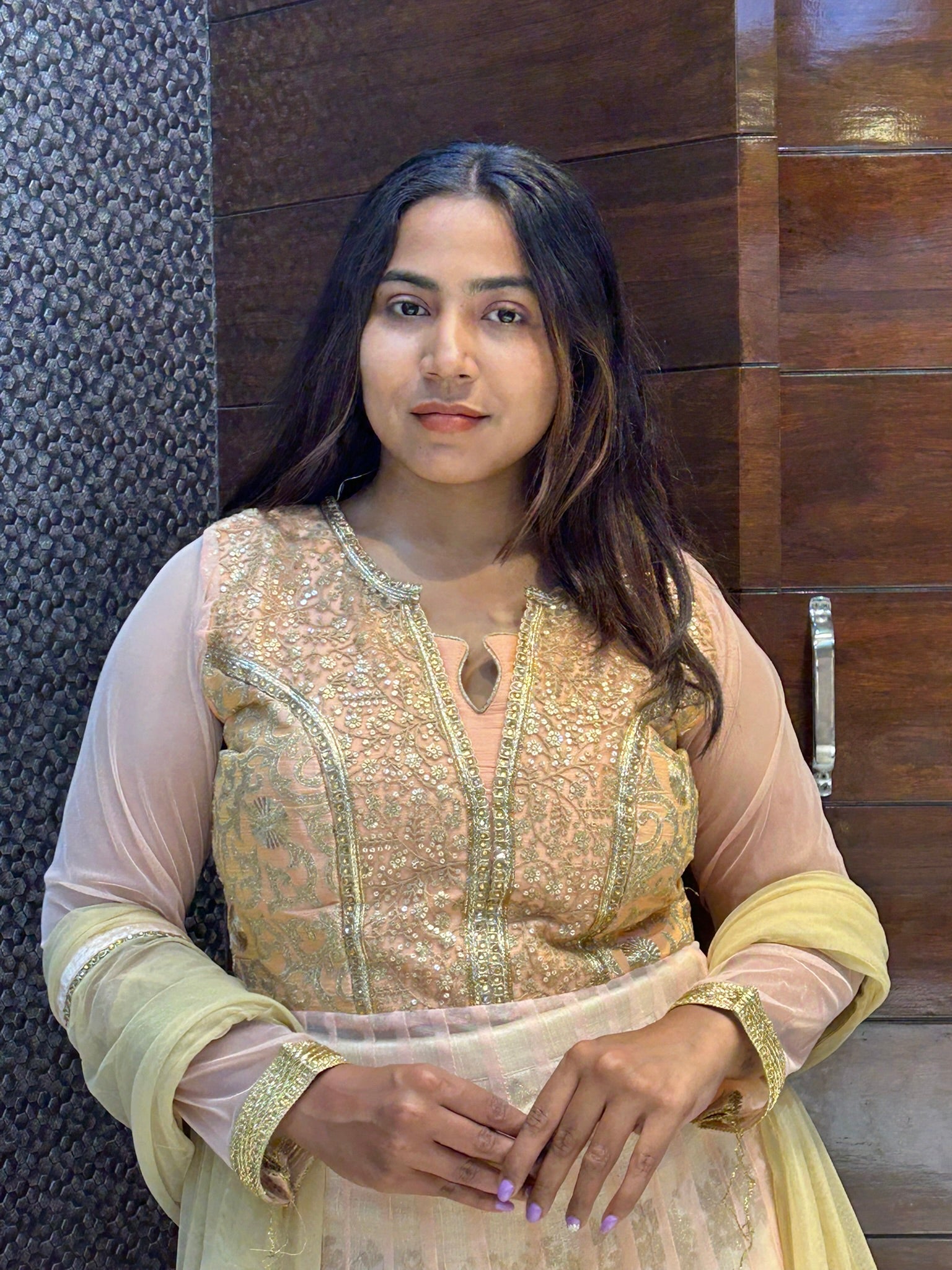 net long top and silk lehenga indowestern designer wedding outfit