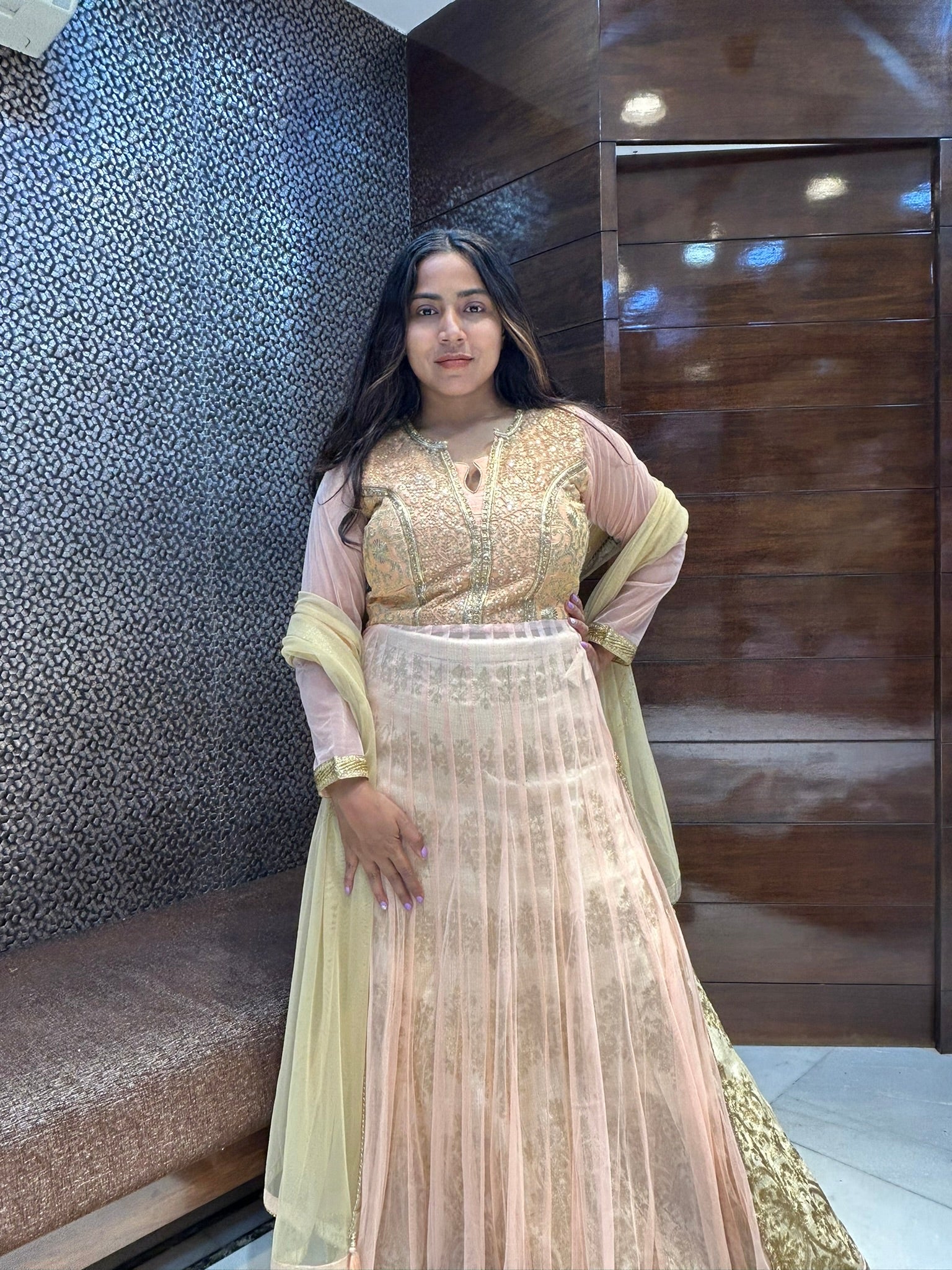 net long top and silk lehenga indowestern designer wedding outfit