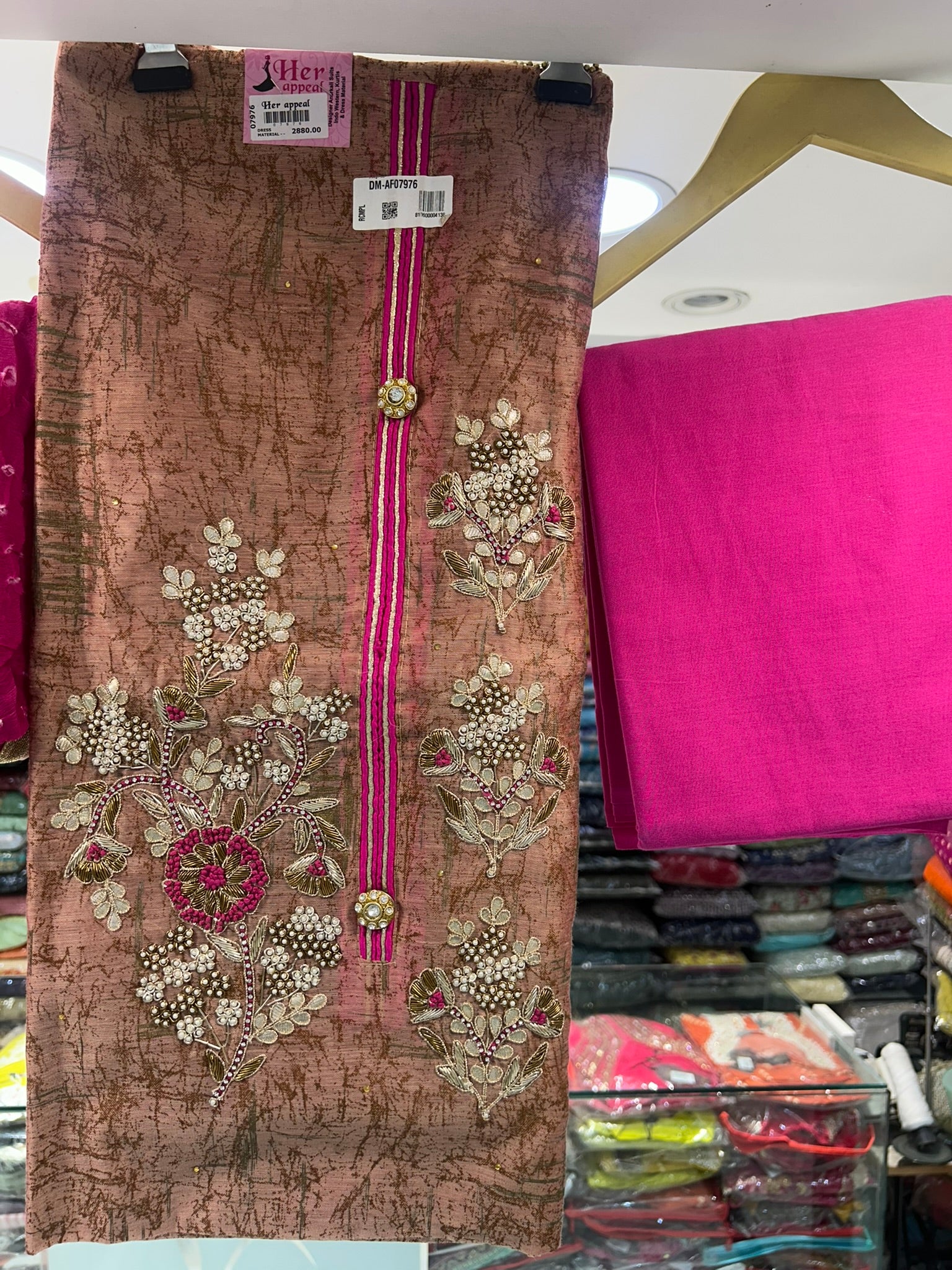 silk gotta patti pink bottom and top dress materials