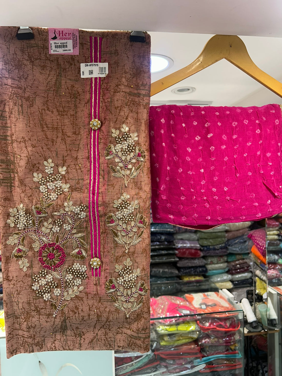 silk gotta patti pink bottom and top dress materials