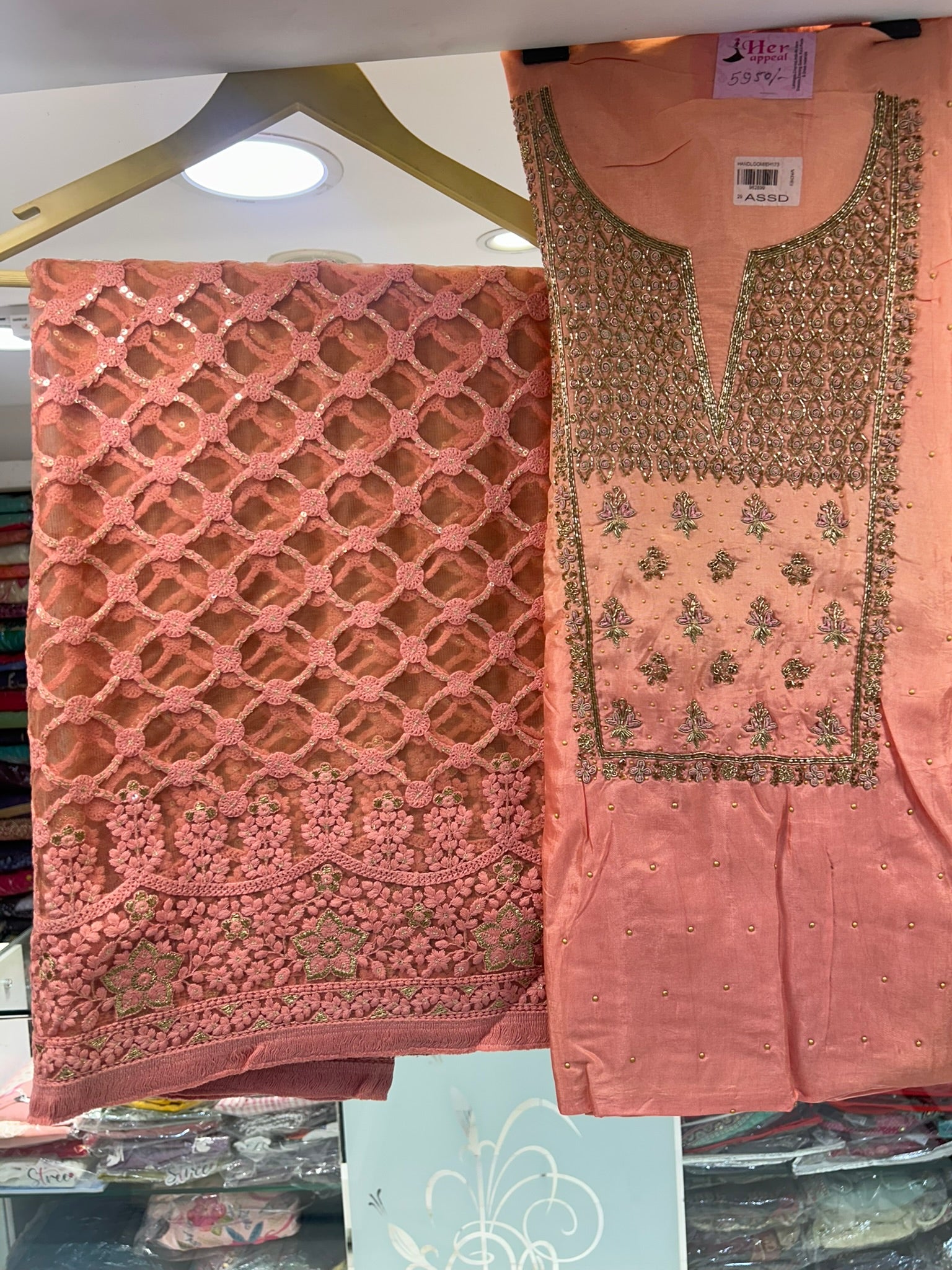 Pure crepe silk embroidered crocia dupatta with zardosi hand work neckline