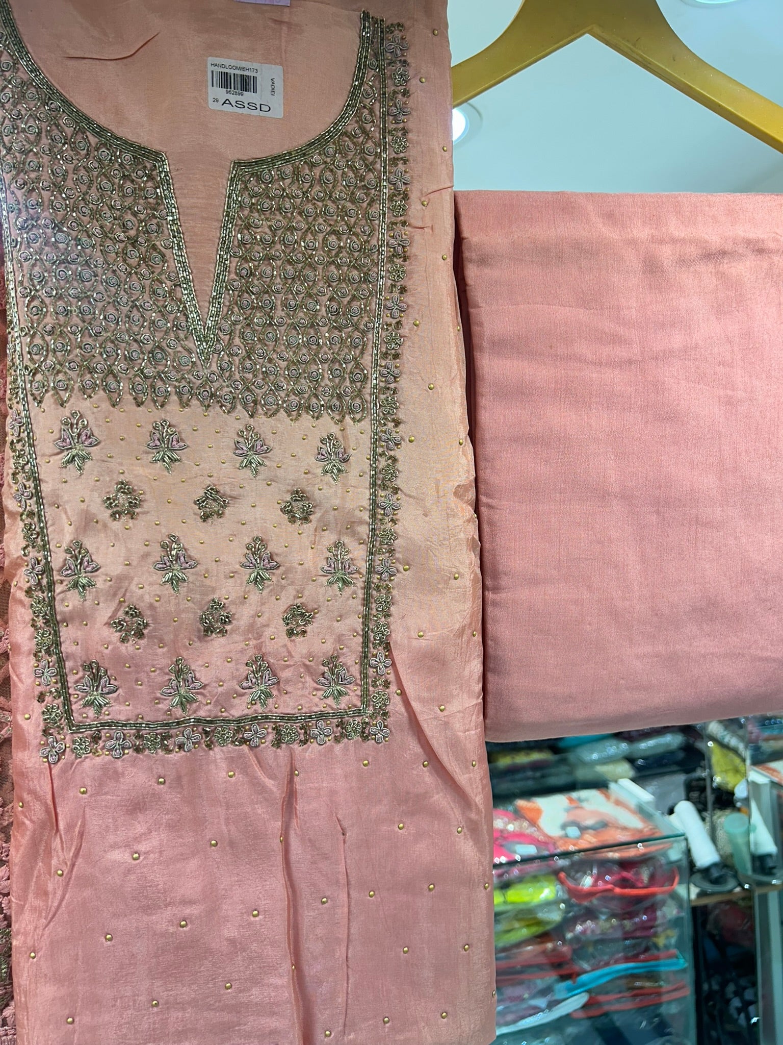 Pure crepe silk embroidered crocia dupatta with zardosi hand work neckline