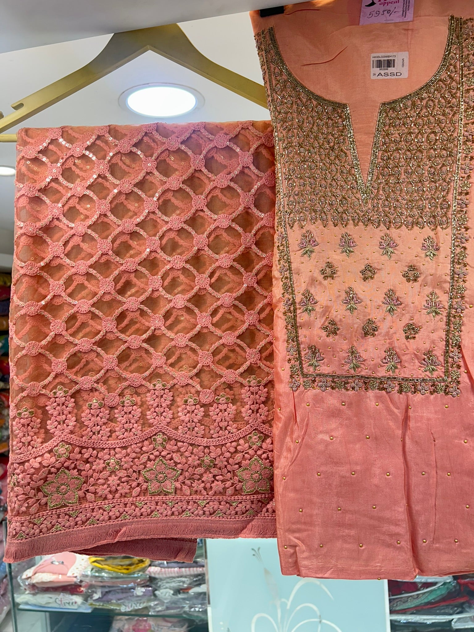 Pure crepe silk embroidered crocia dupatta with zardosi hand work neckline