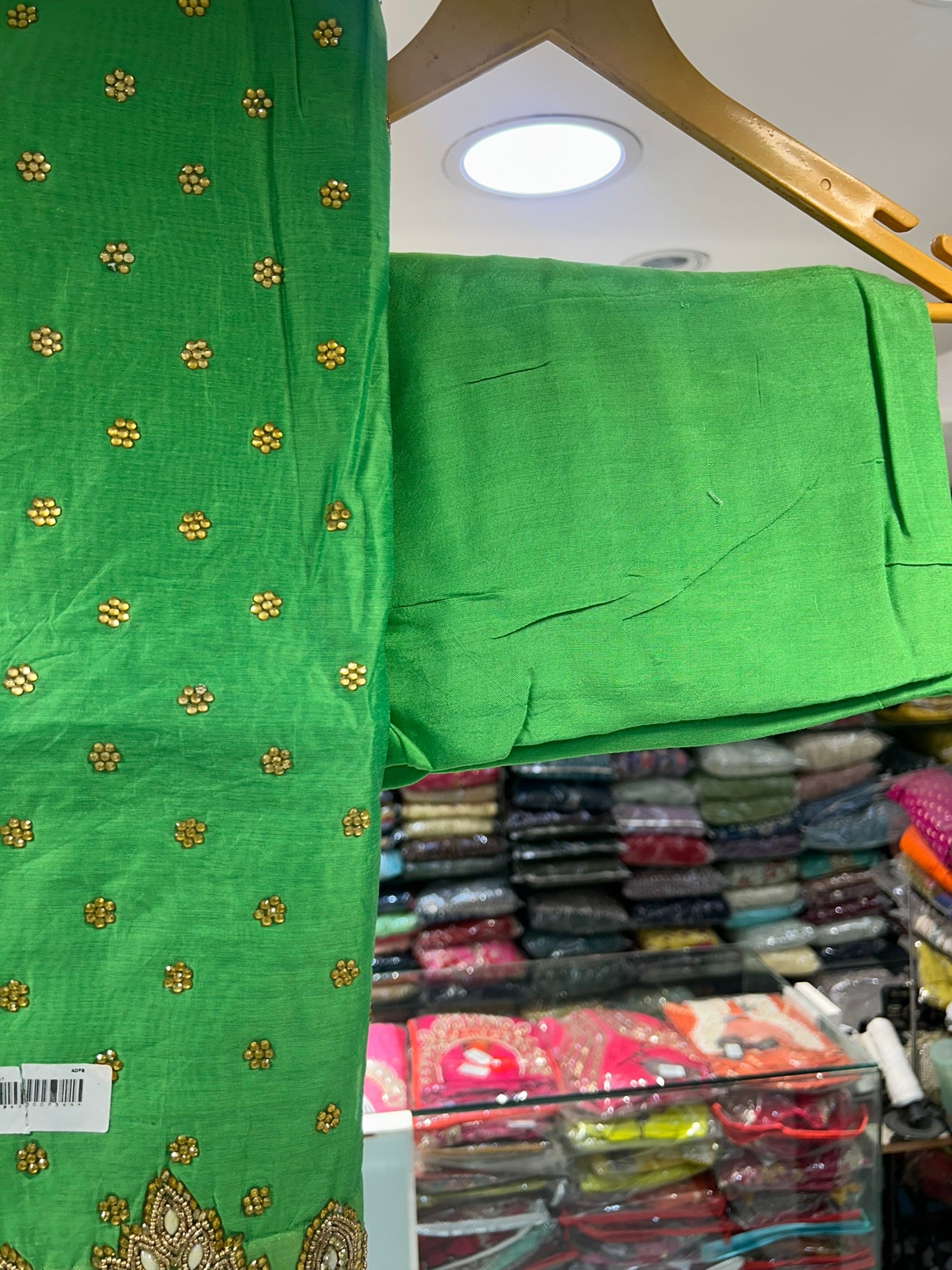 chanderi fabric with panel handwork in moti and zardosi