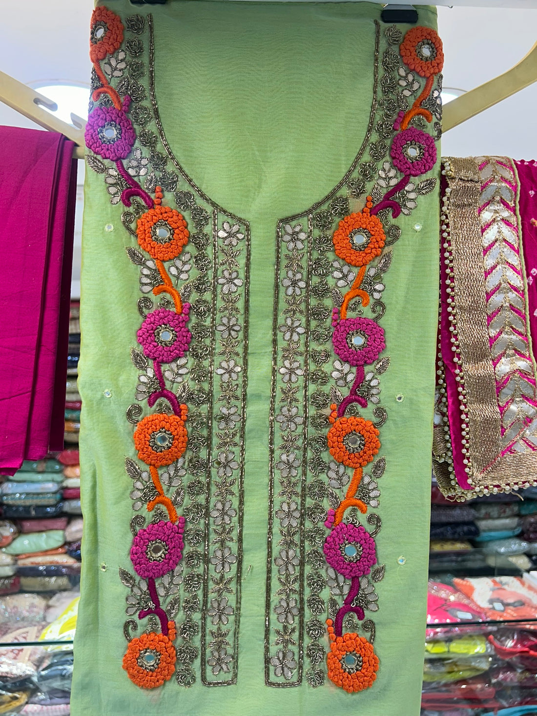 chanderi silk awesome gotta patti zari neckline lahriya pure dupatta