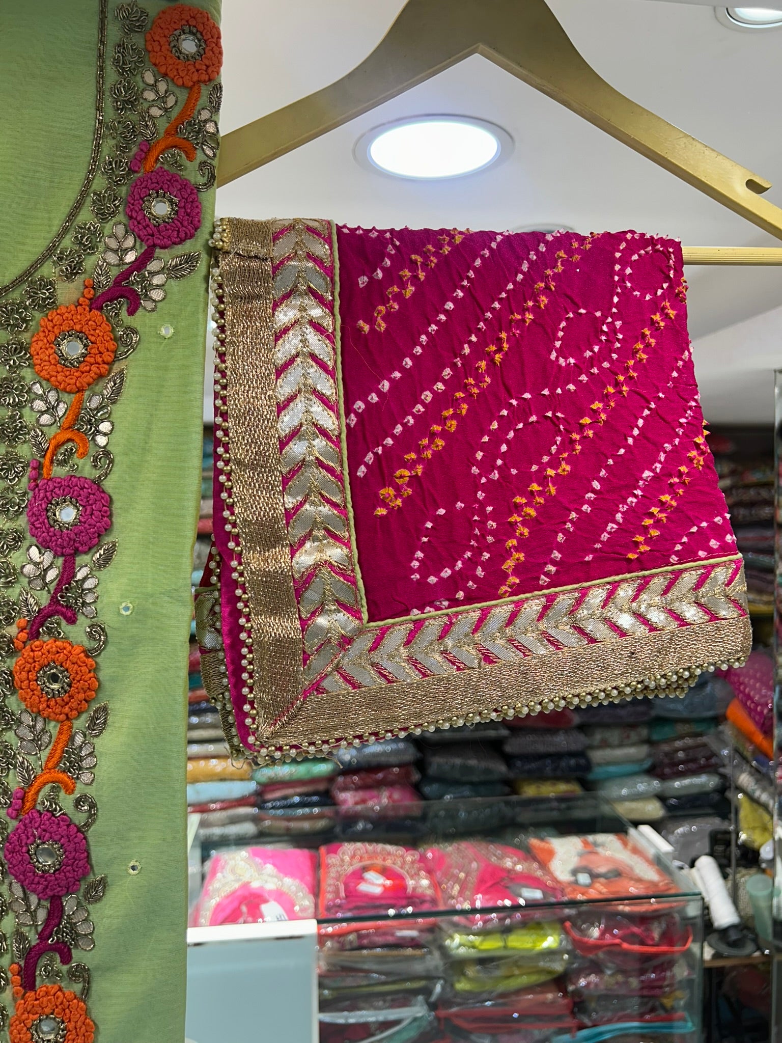 chanderi silk awesome gotta patti zari neckline lahriya pure dupatta