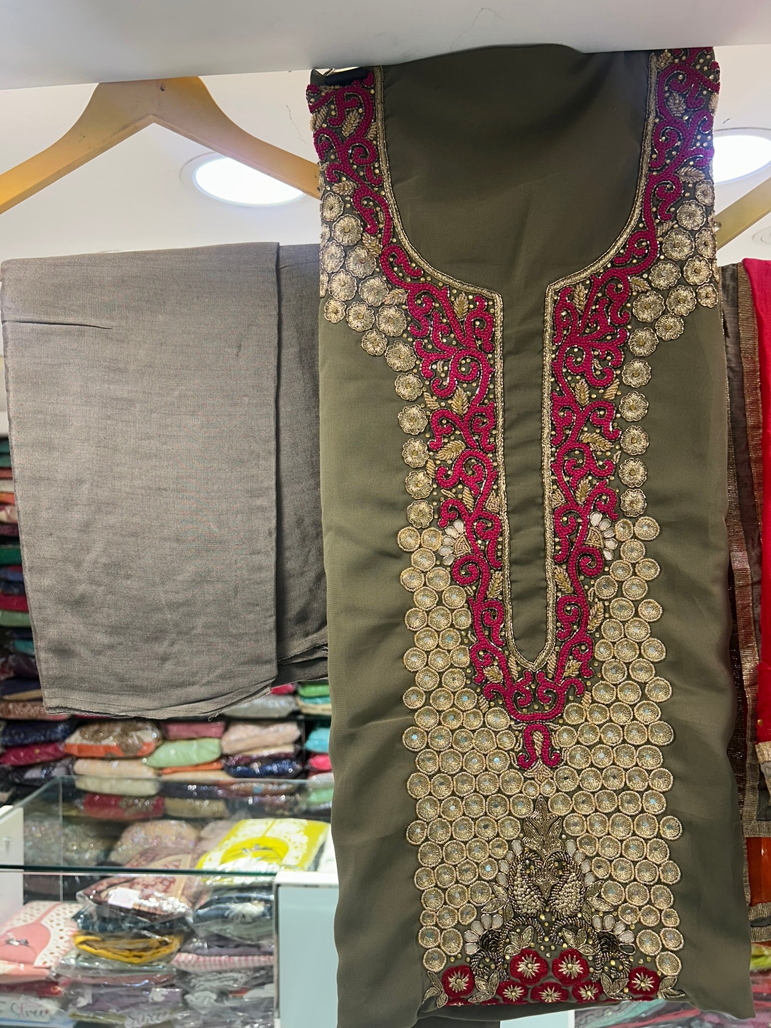 fancy designer zari thread and thread work georgette dress materials