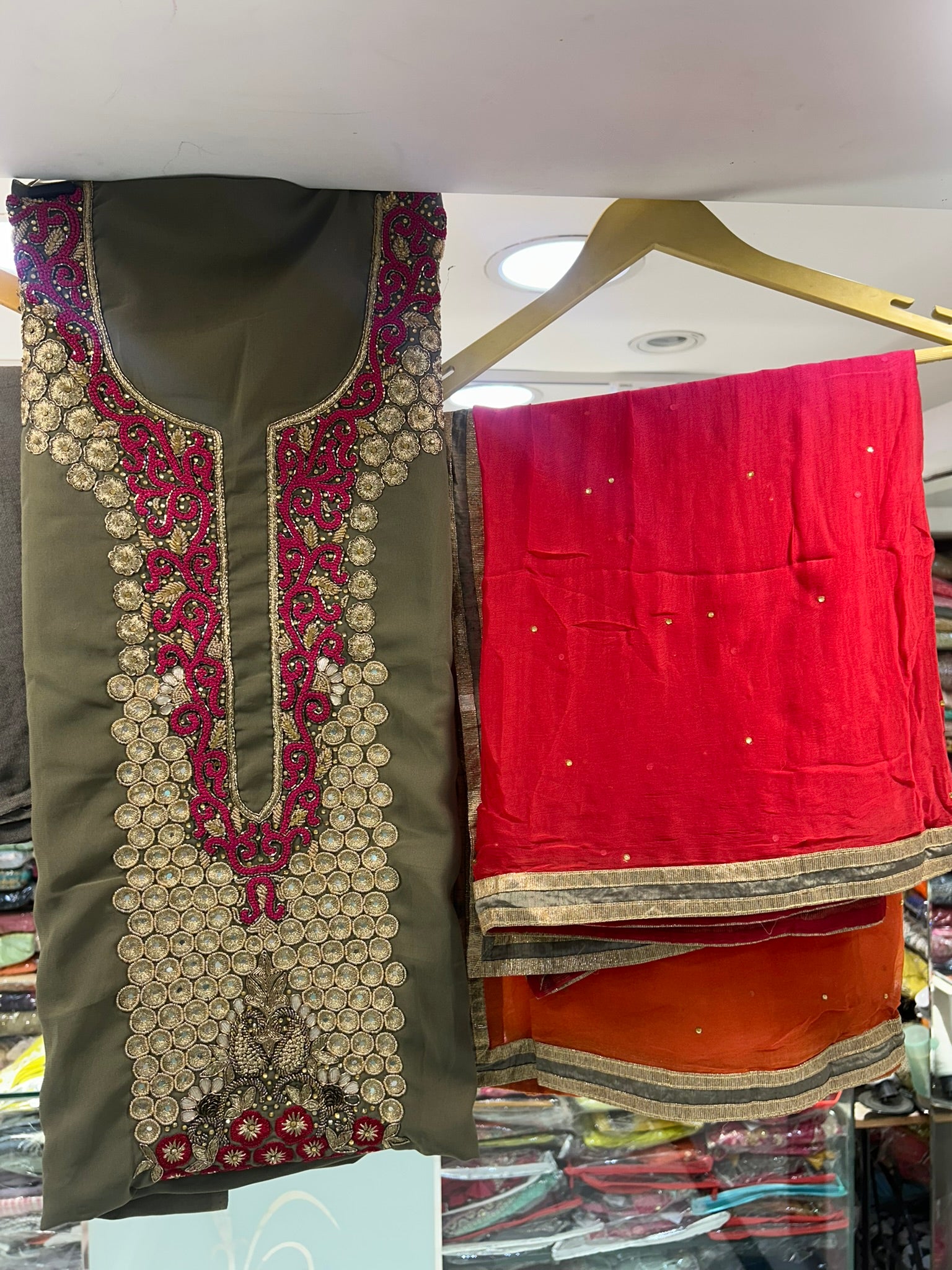 fancy designer zari thread and thread work georgette dress materials