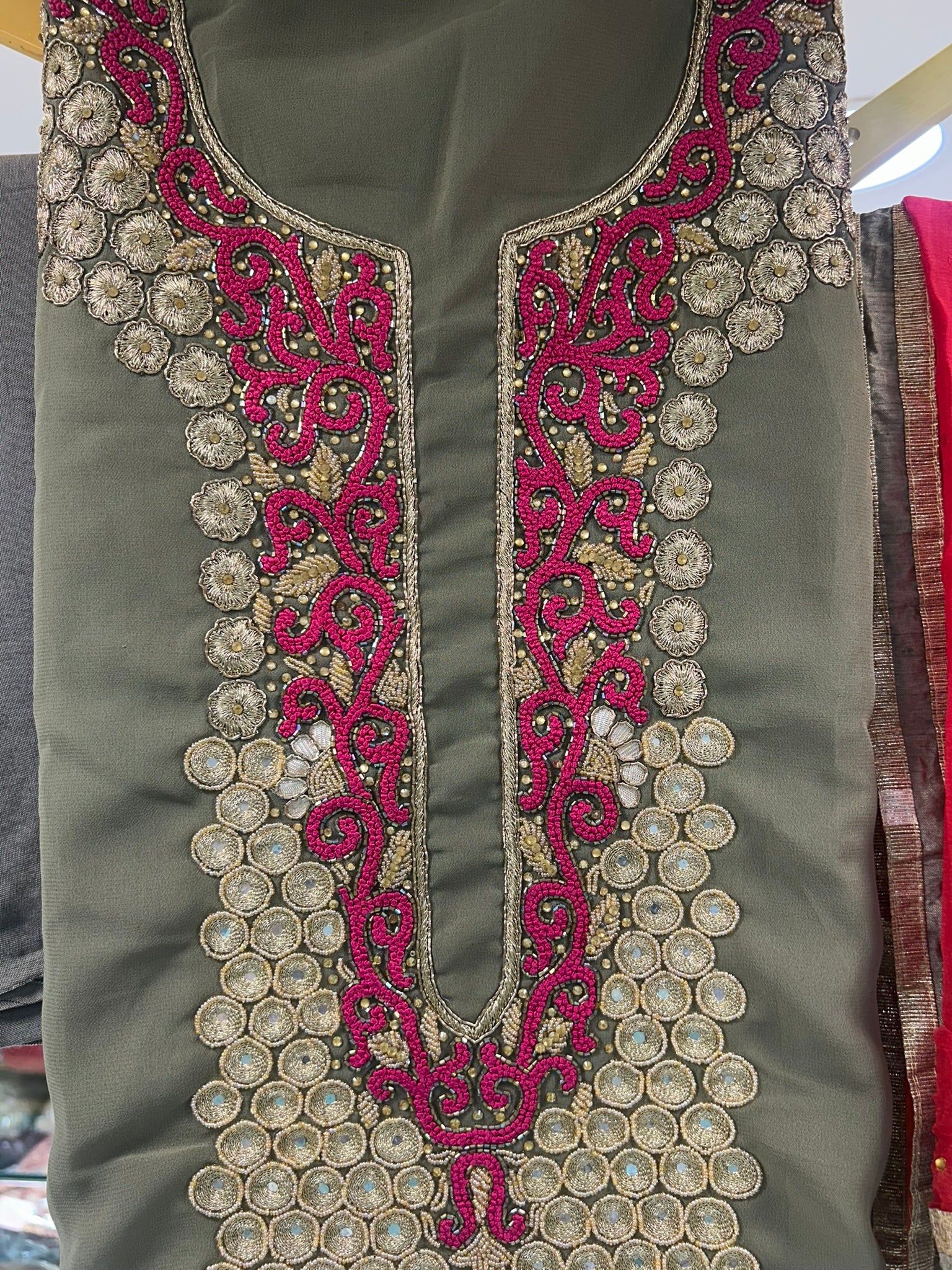 fancy designer zari thread and thread work georgette dress materials