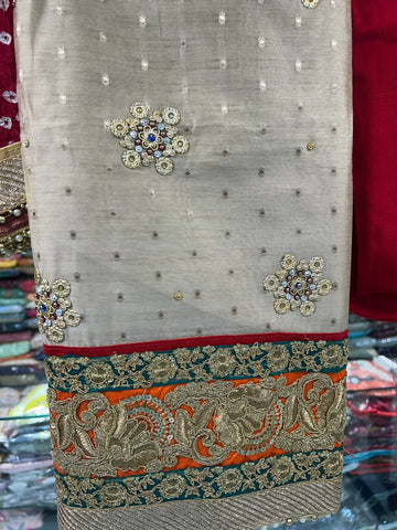 chanderi silk heavy panel with butta work party and wedding dress material