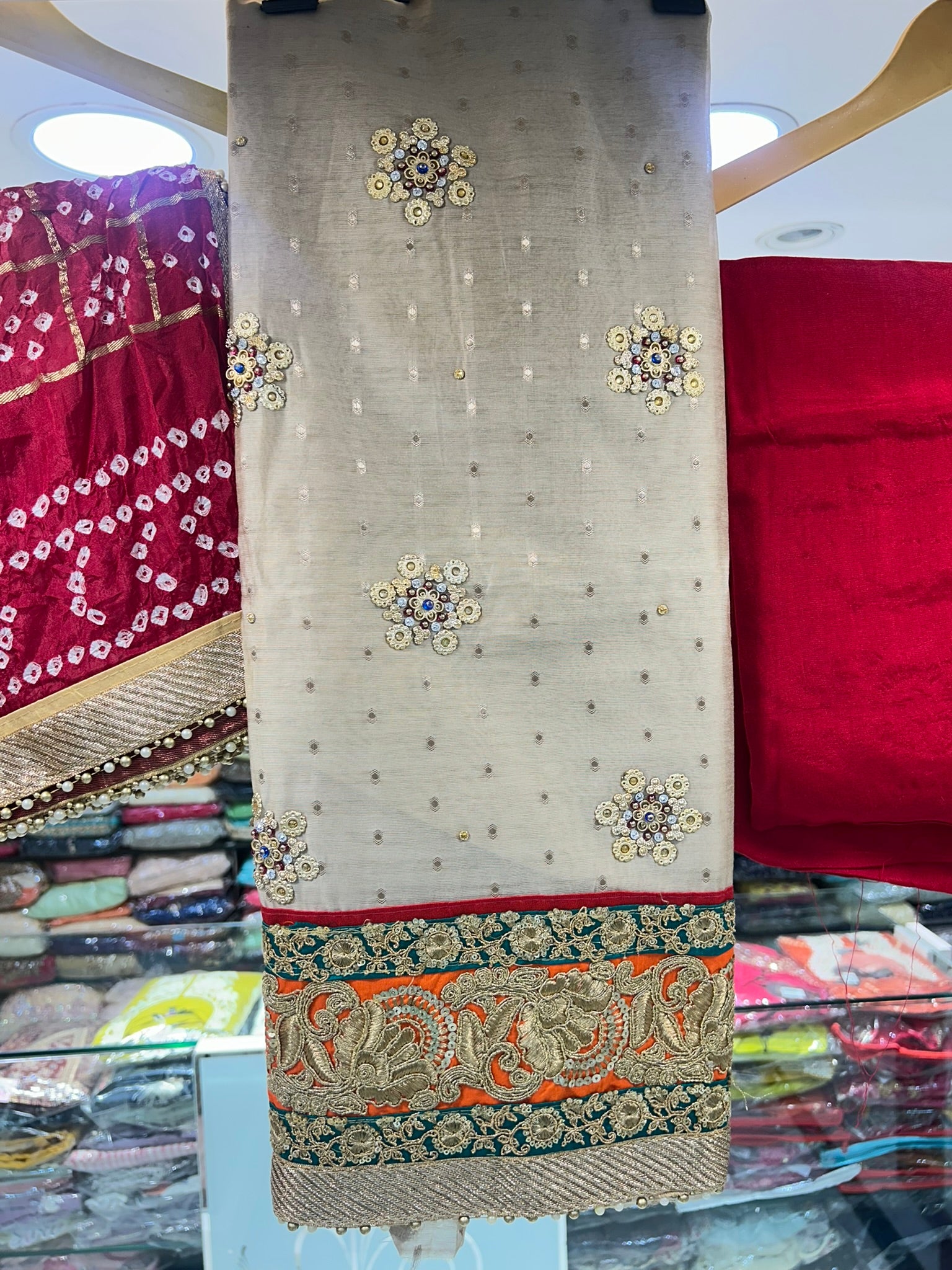 chanderi silk heavy panel with butta work party and wedding dress material