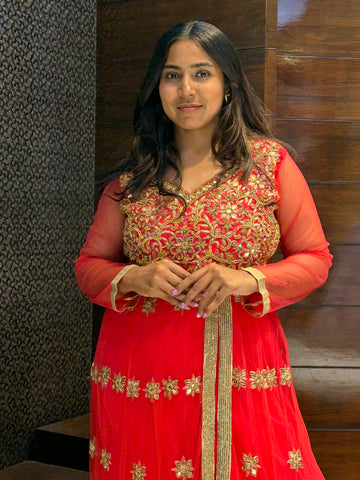 glass stone work long top with lehenga indowestern