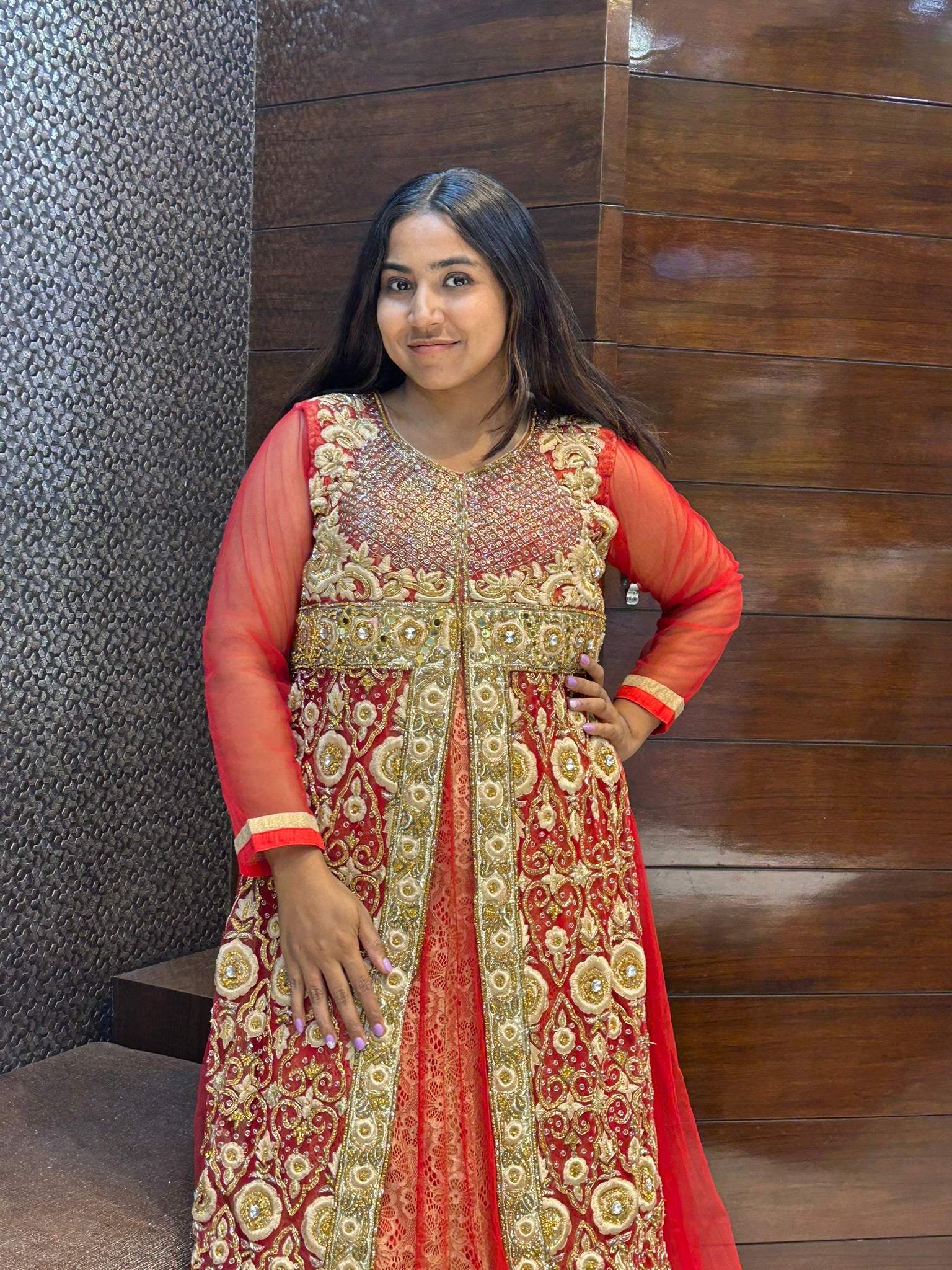 long one piece zari zardosi stone work indowestern look bridal attire