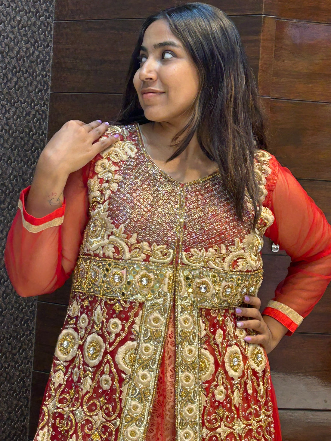 long one piece zari zardosi stone work indowestern look bridal attire