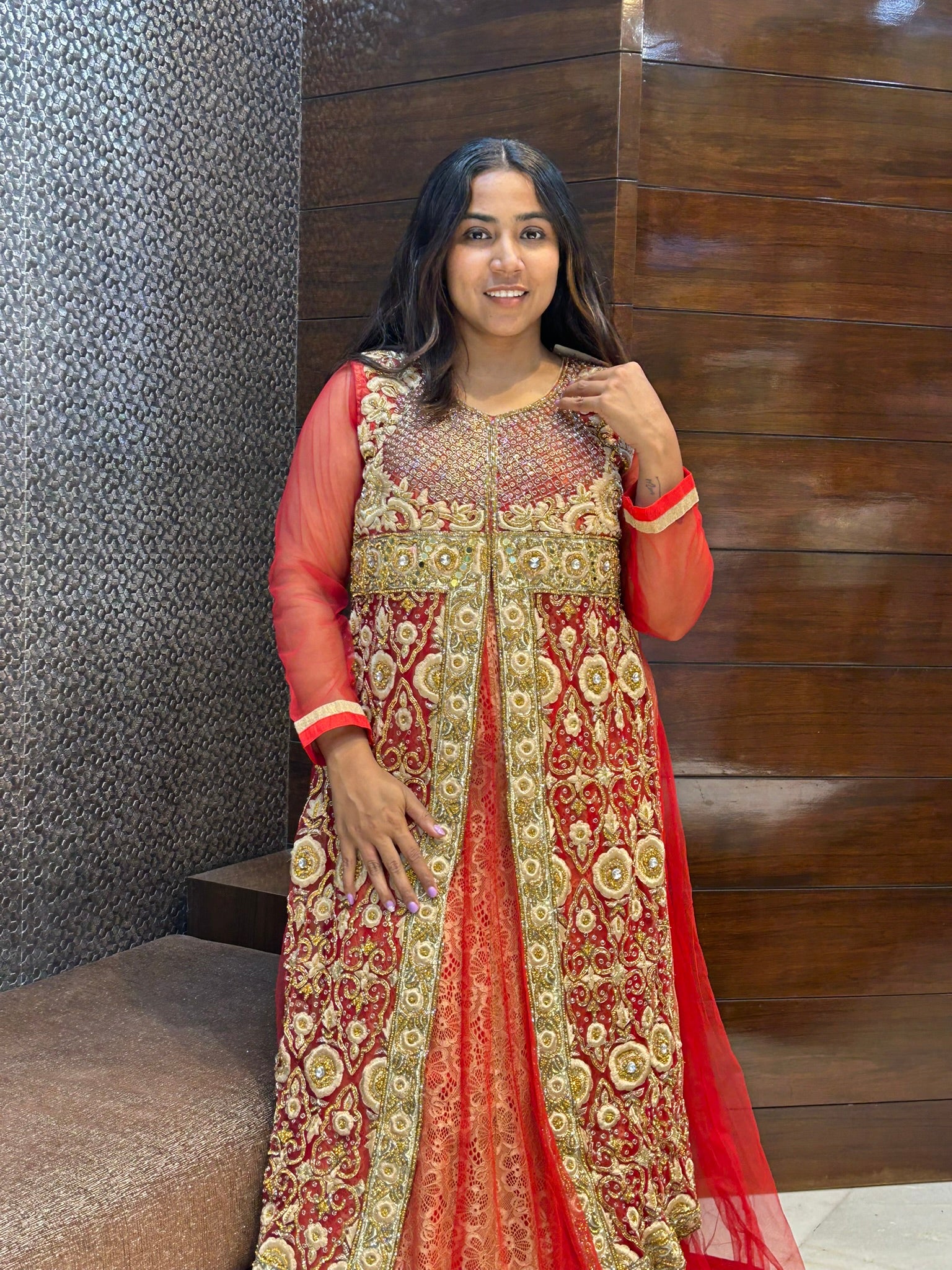 long one piece zari zardosi stone work indowestern look bridal attire