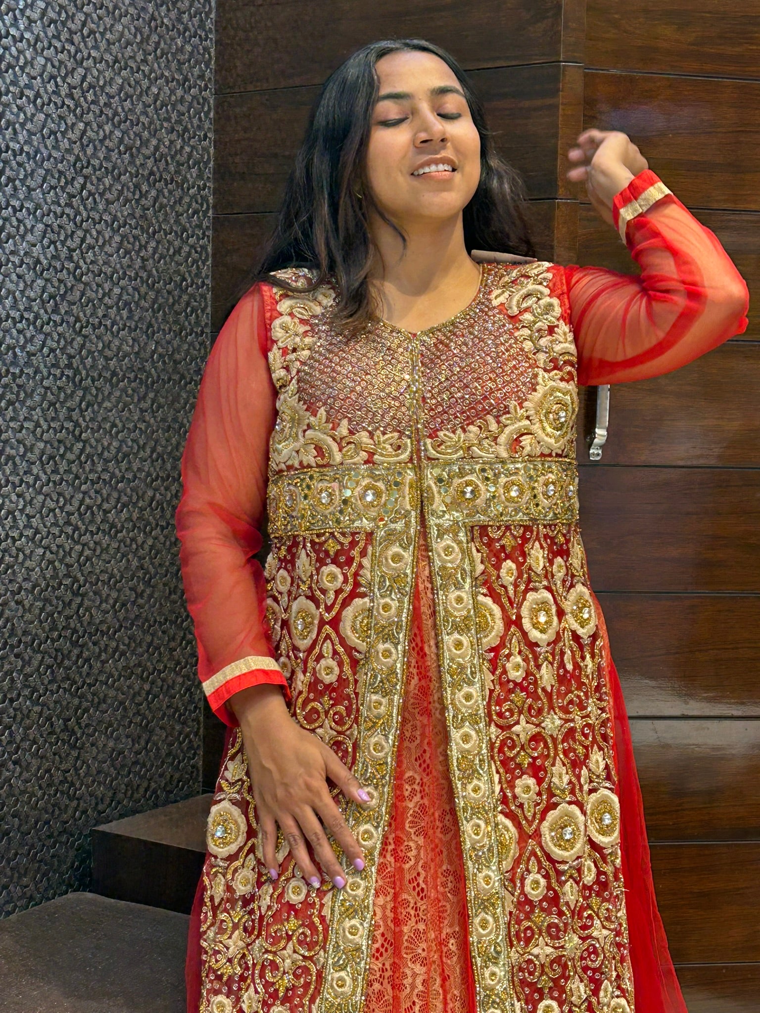 long one piece zari zardosi stone work indowestern look bridal attire