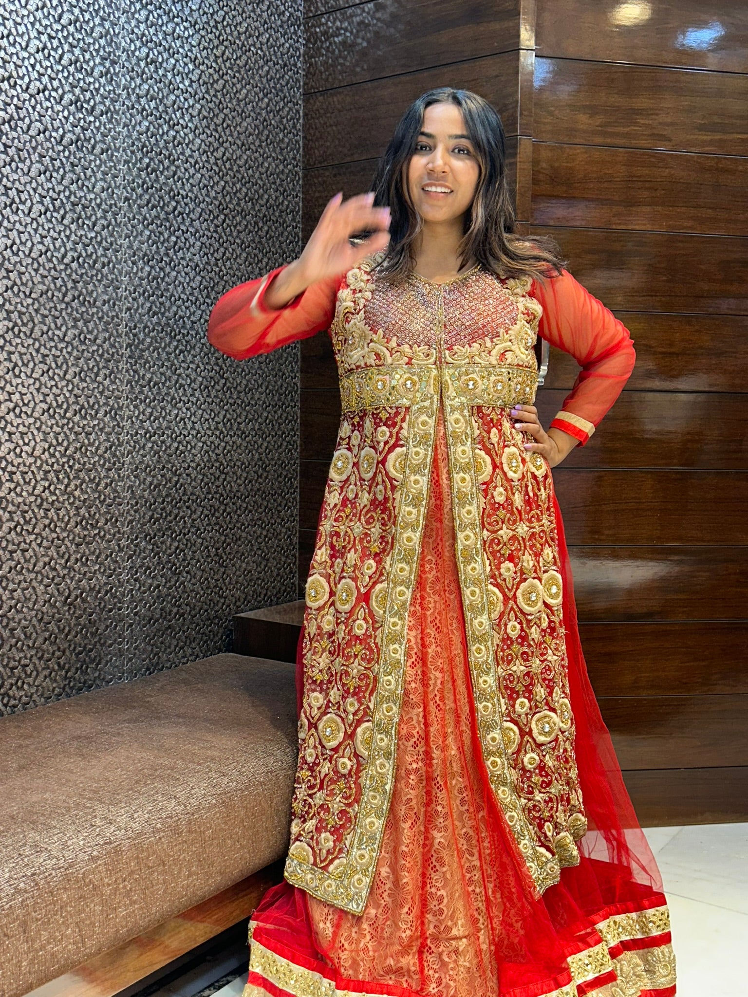 long one piece zari zardosi stone work indowestern look bridal attire