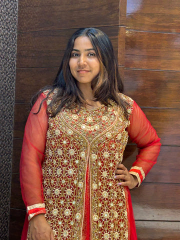 zari zardosi stone work bridal wedding long indowestern