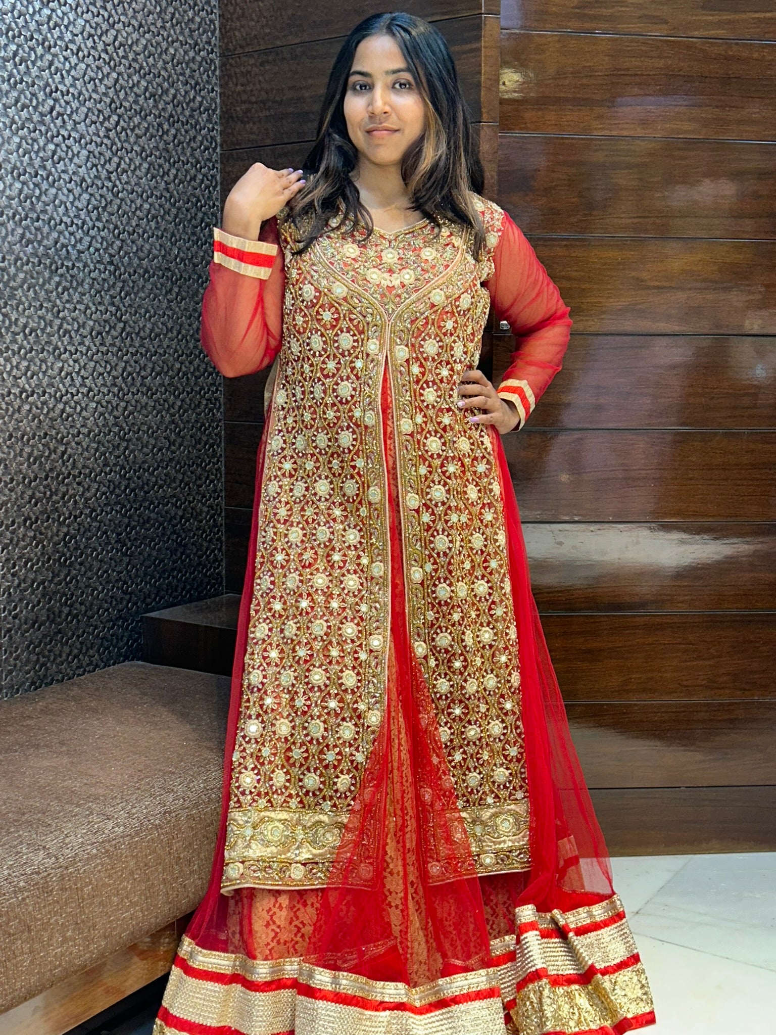 zari zardosi stone work bridal wedding long indowestern