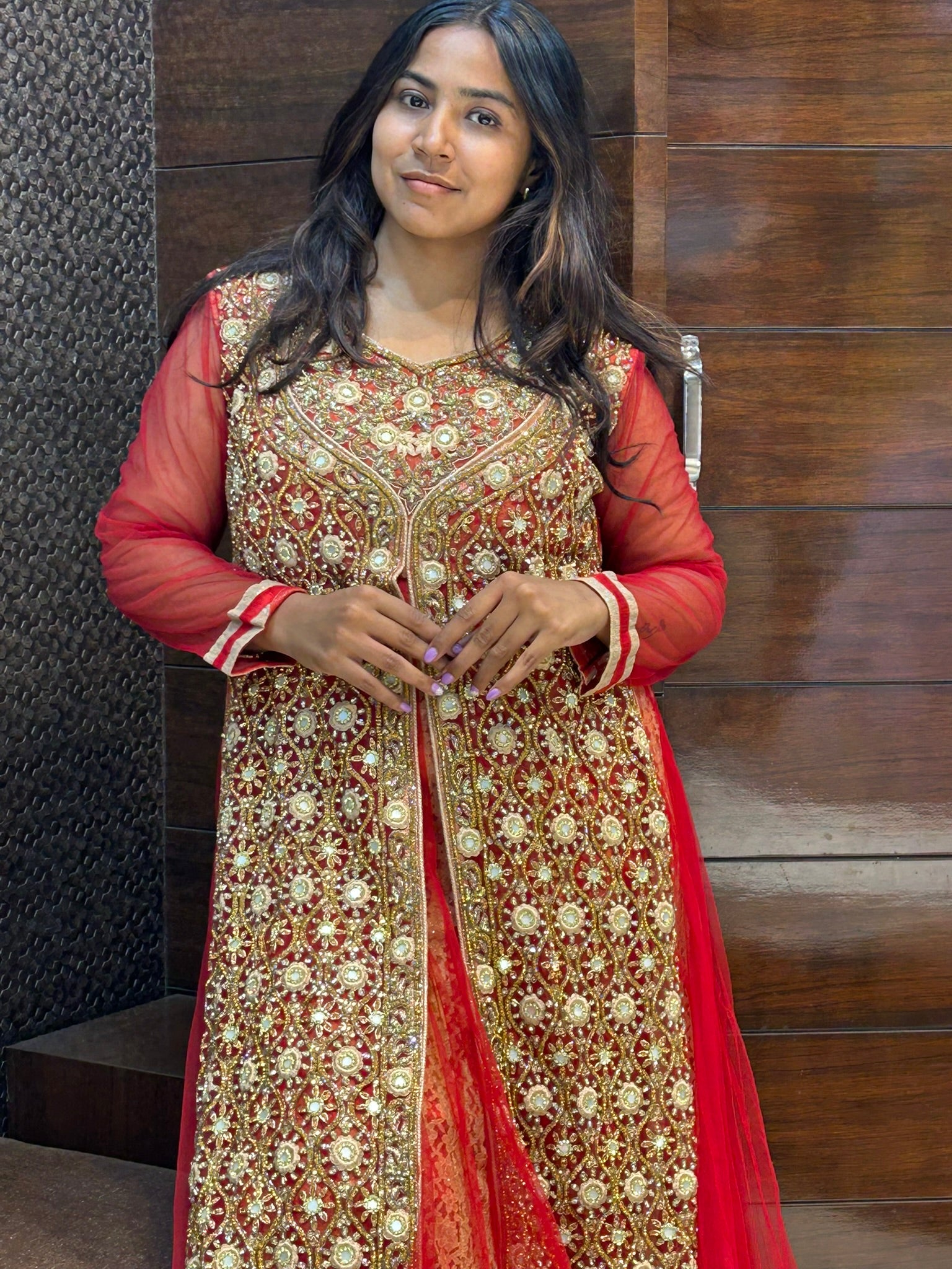 zari zardosi stone work bridal wedding long indowestern