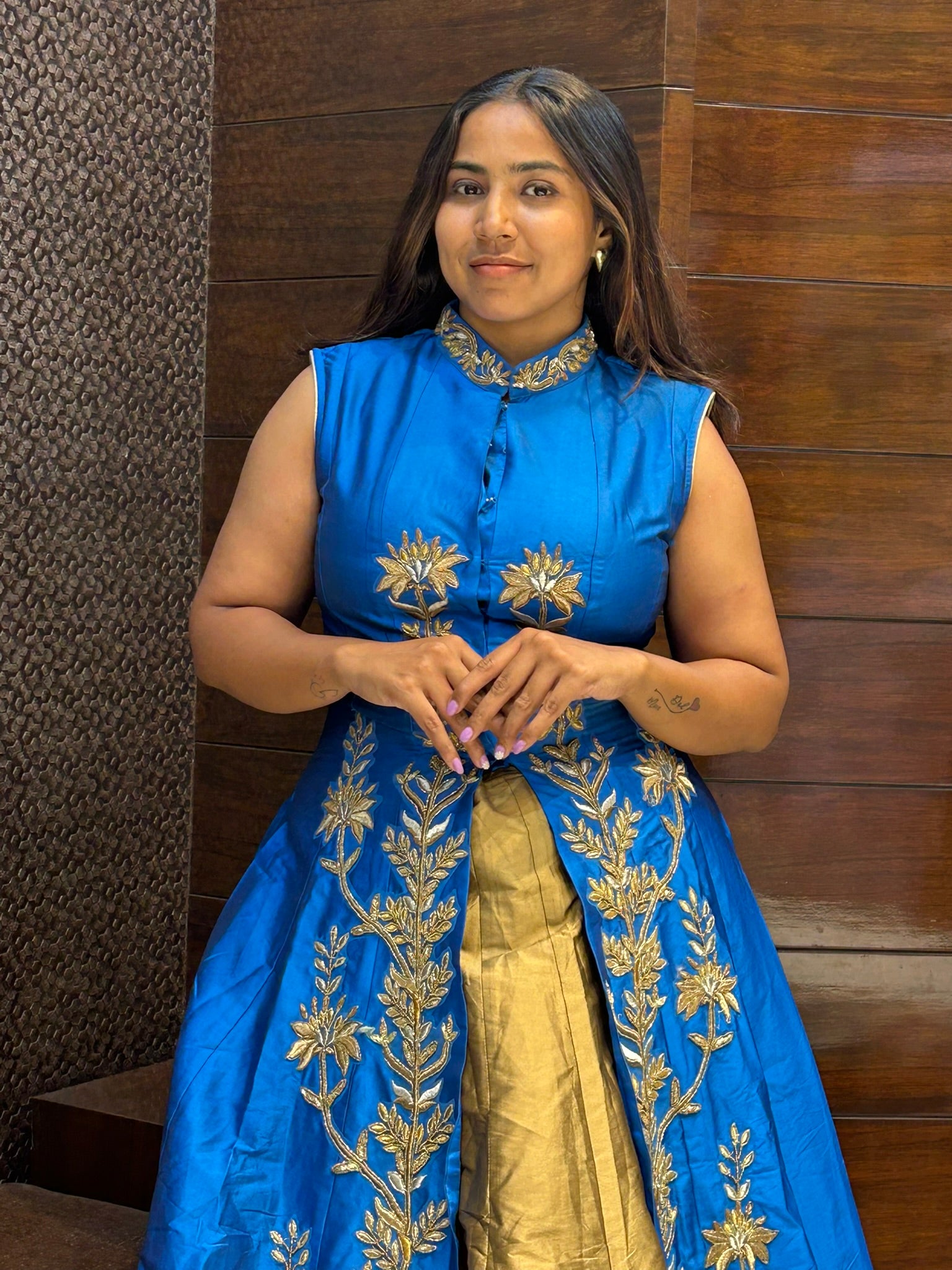 long silk designer zari zardosi work indowestern with lehenga