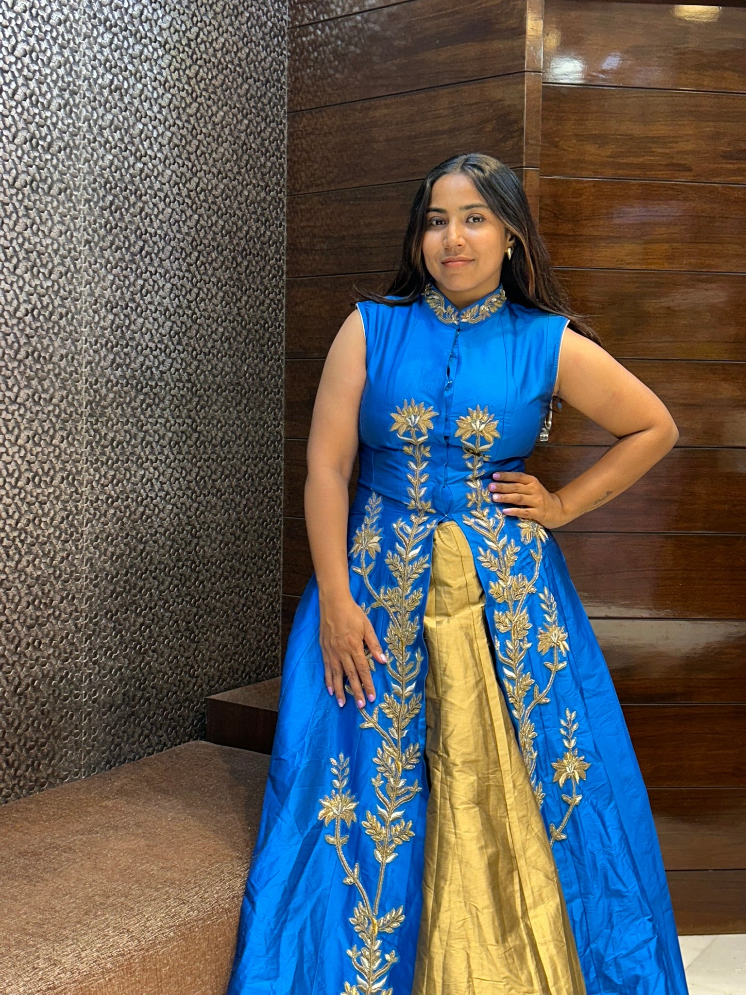 long silk designer zari zardosi work indowestern with lehenga