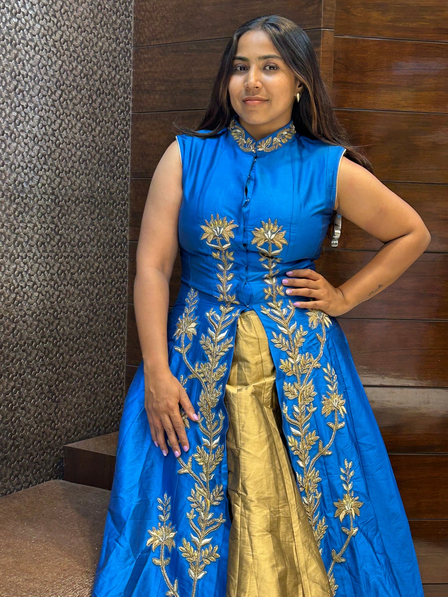 long silk designer zari zardosi work indowestern with lehenga