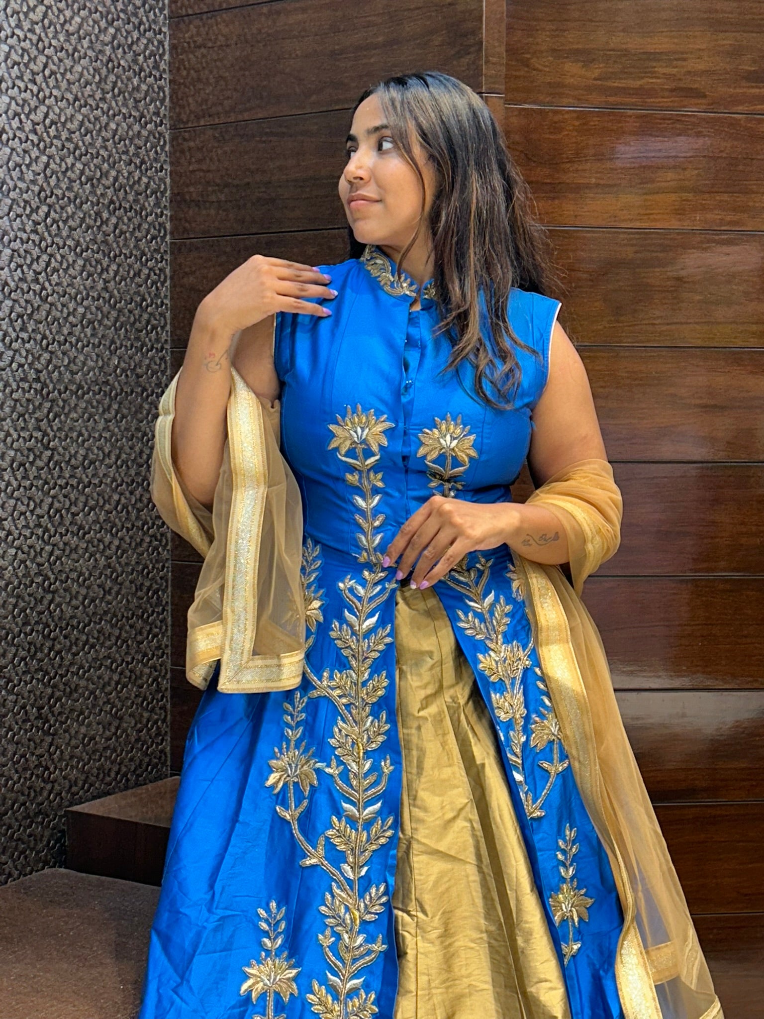 long silk designer zari zardosi work indowestern with lehenga