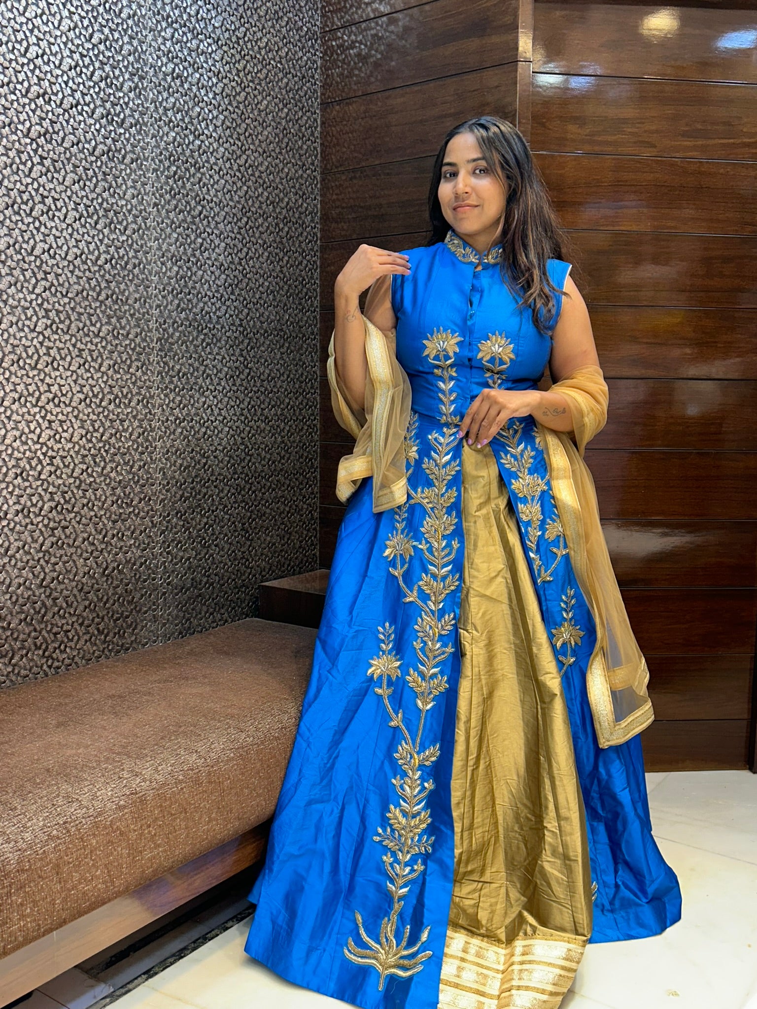 long silk designer zari zardosi work indowestern with lehenga