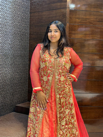 long zari zardosi glass stone work one piece bridal indowestern dress